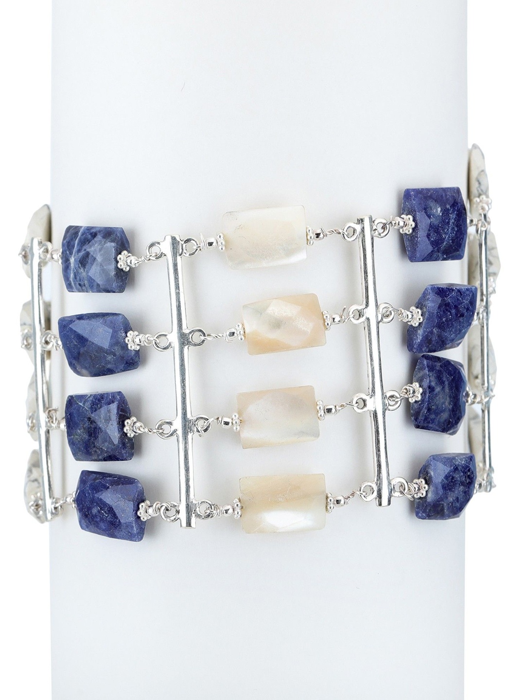 

Exotic India Square Dendrite Opal Lapis Lazuli Gemstone Sterling Silver Bracelet
