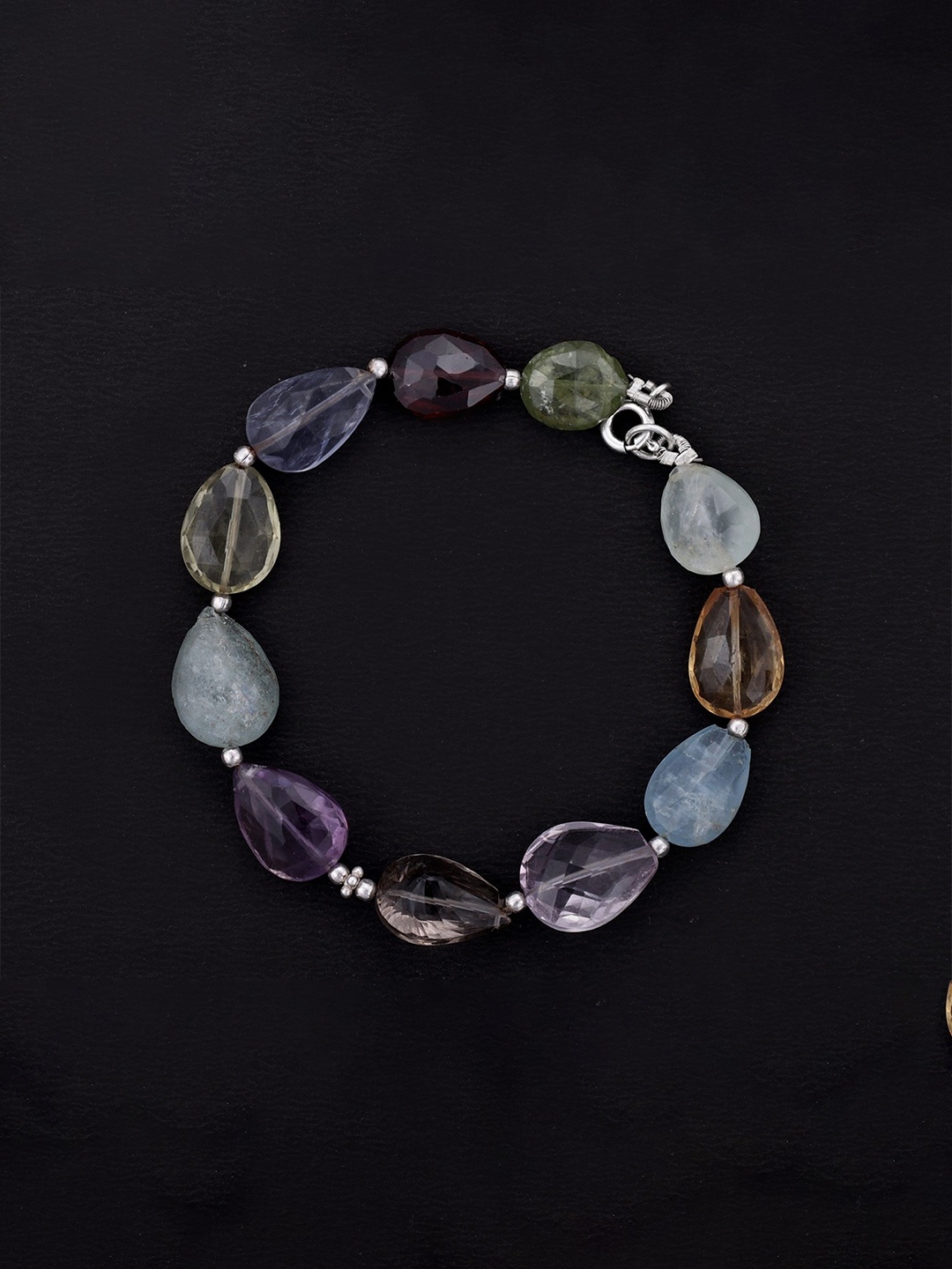 

Exotic India Multiple Gemstone Pear Shape Sterling Silver Bracelet