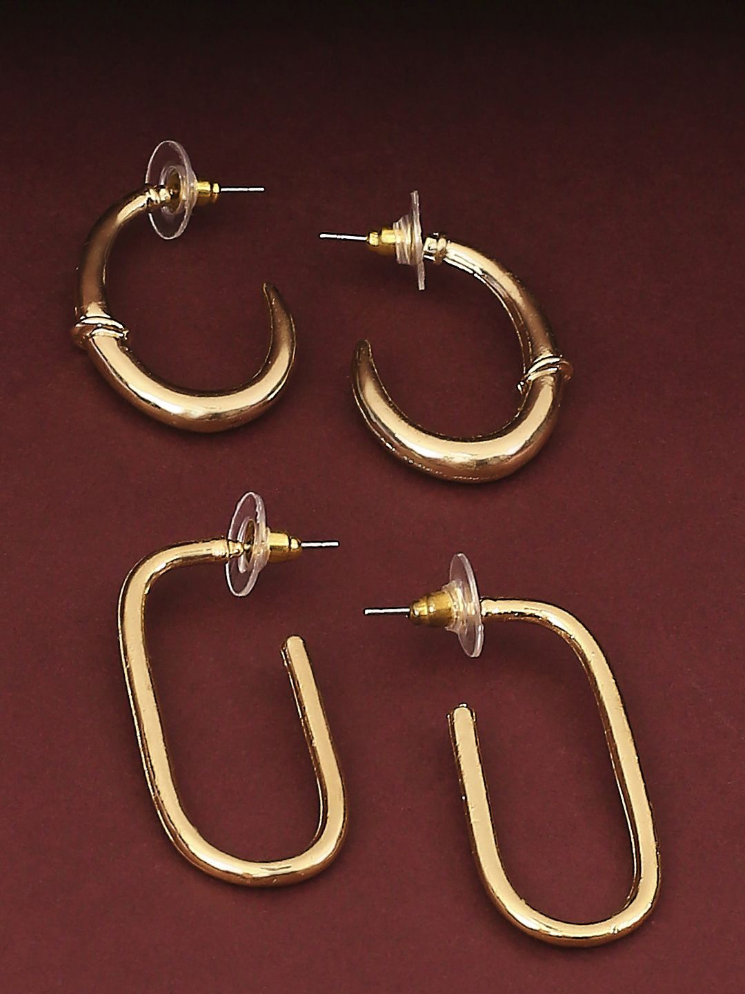 

OOMPH Set of 2 Geometric Half Hoop Earrings, Gold