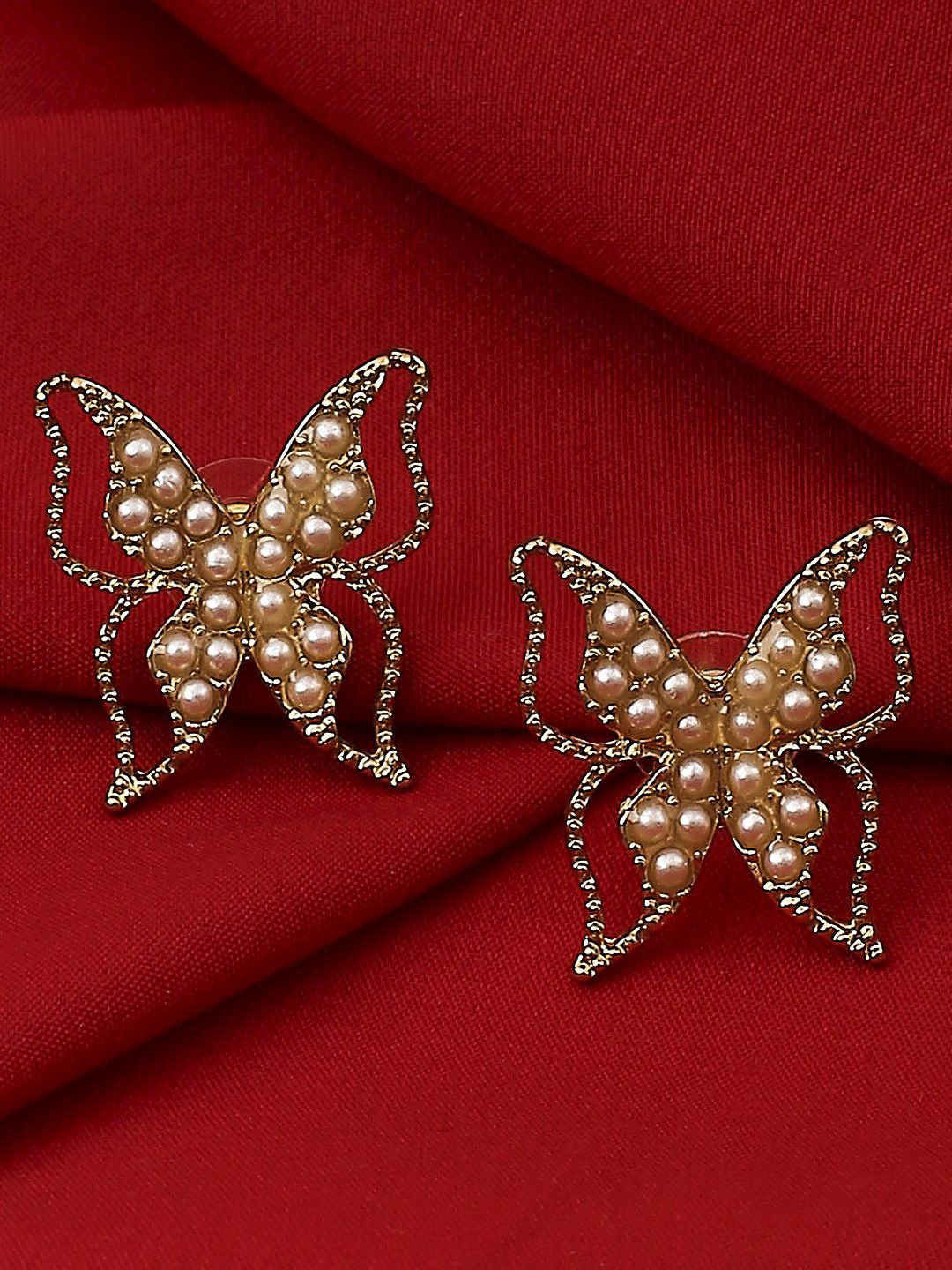 

OOMPH Butterfly Pearl Beaded Drop Earrings, Gold