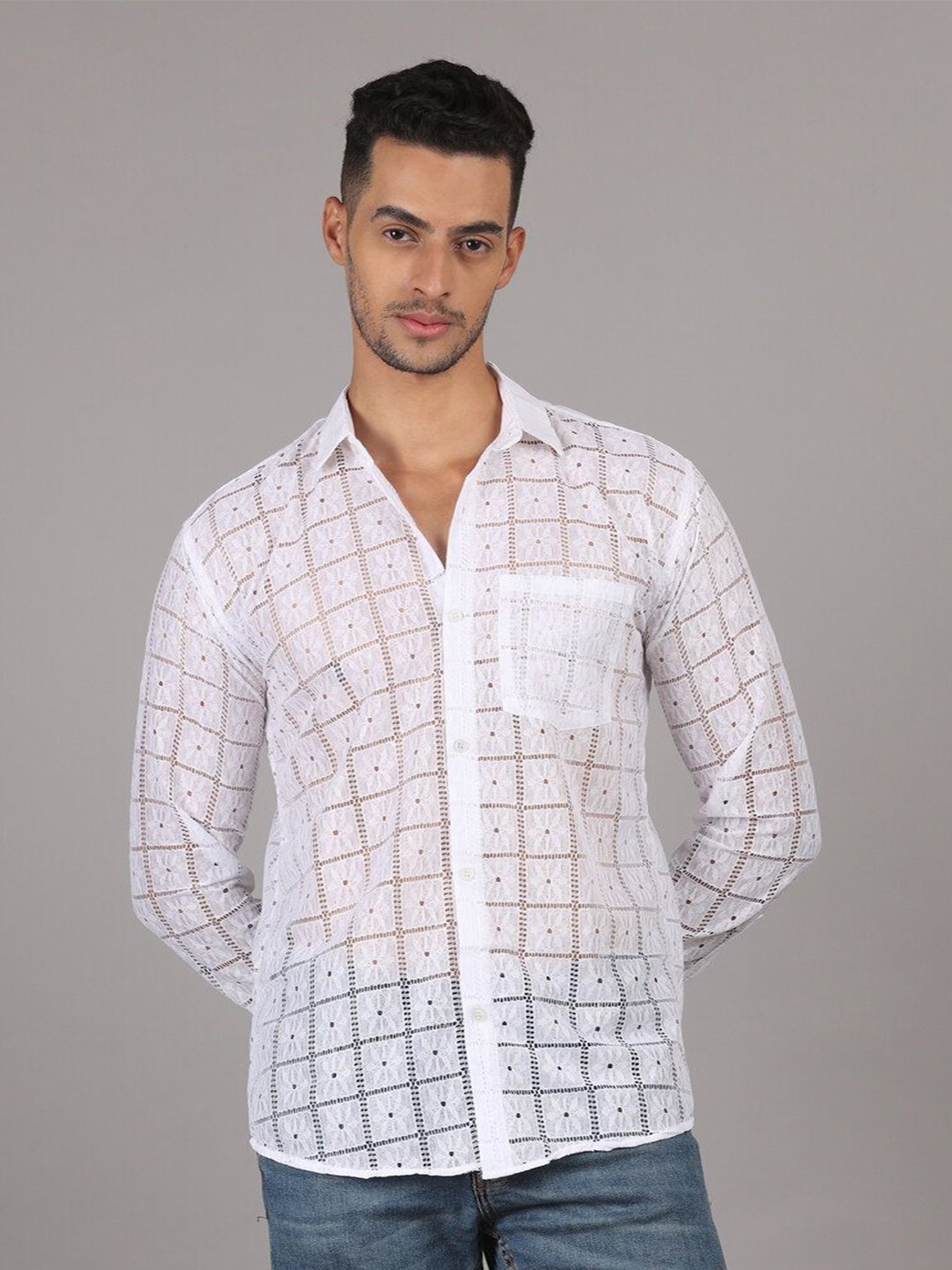 

RIAG Men Abstract Self Design Classic Sheer Party Shirt, White
