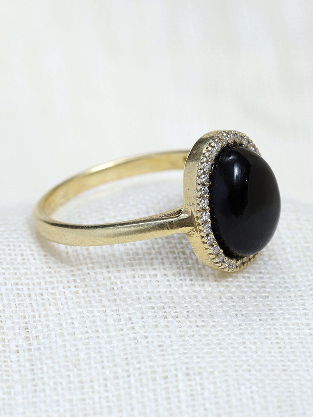

Exotic India Black Onyx Gemstone Sterling Silver Ring, Gold