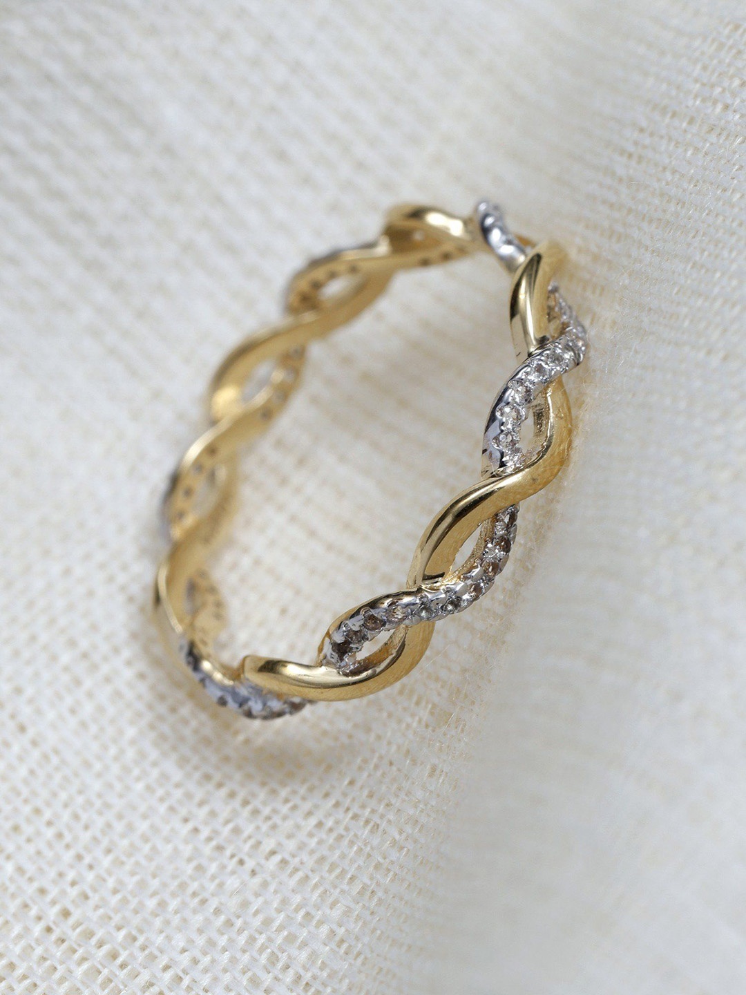 

Exotic India White Topaz Stones Sterling Silver Twisted Ring, Gold