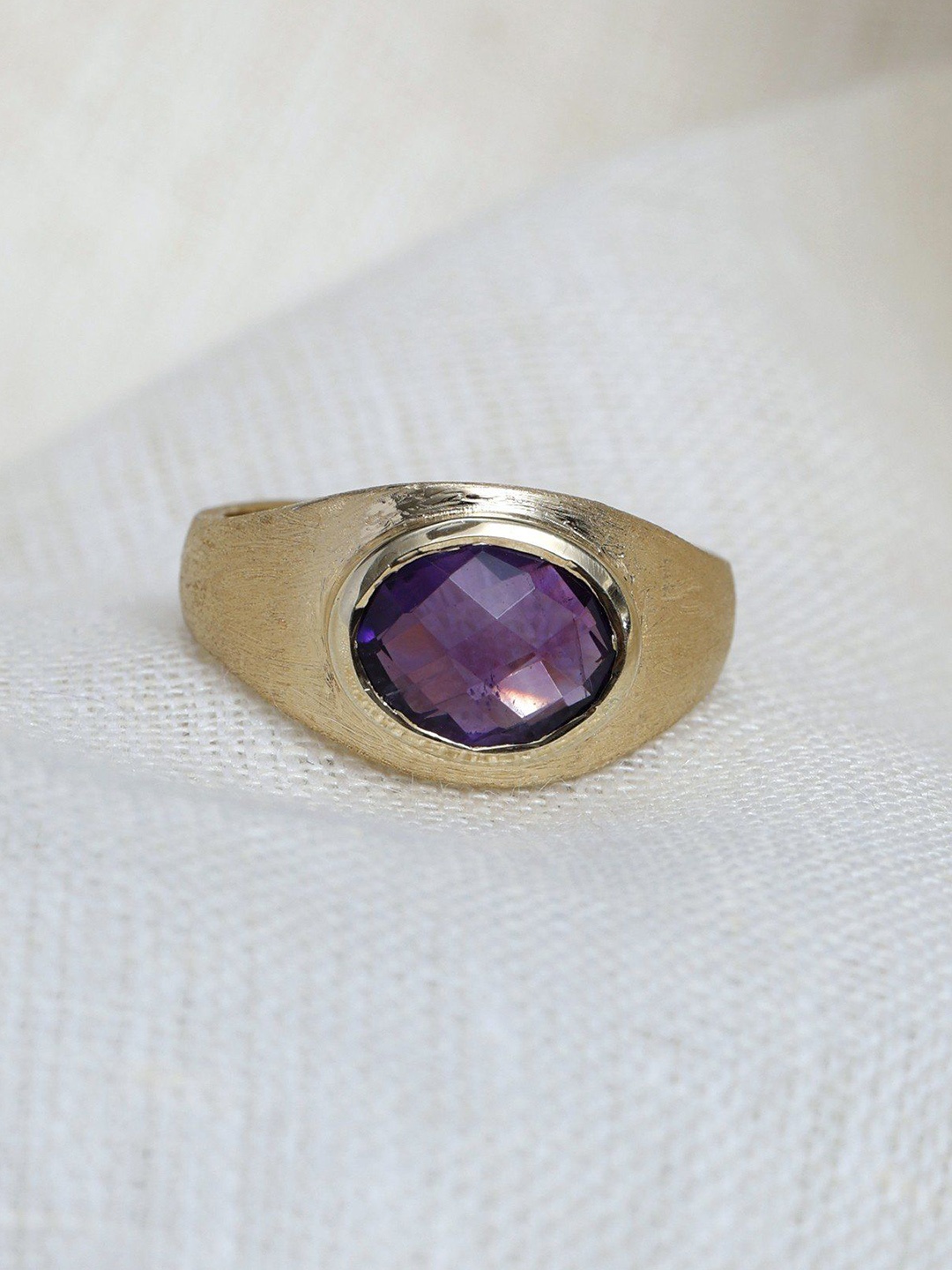 

Exotic India Faceted Amethyst Stone Oval Cut Sterling Silver Ring, Gold