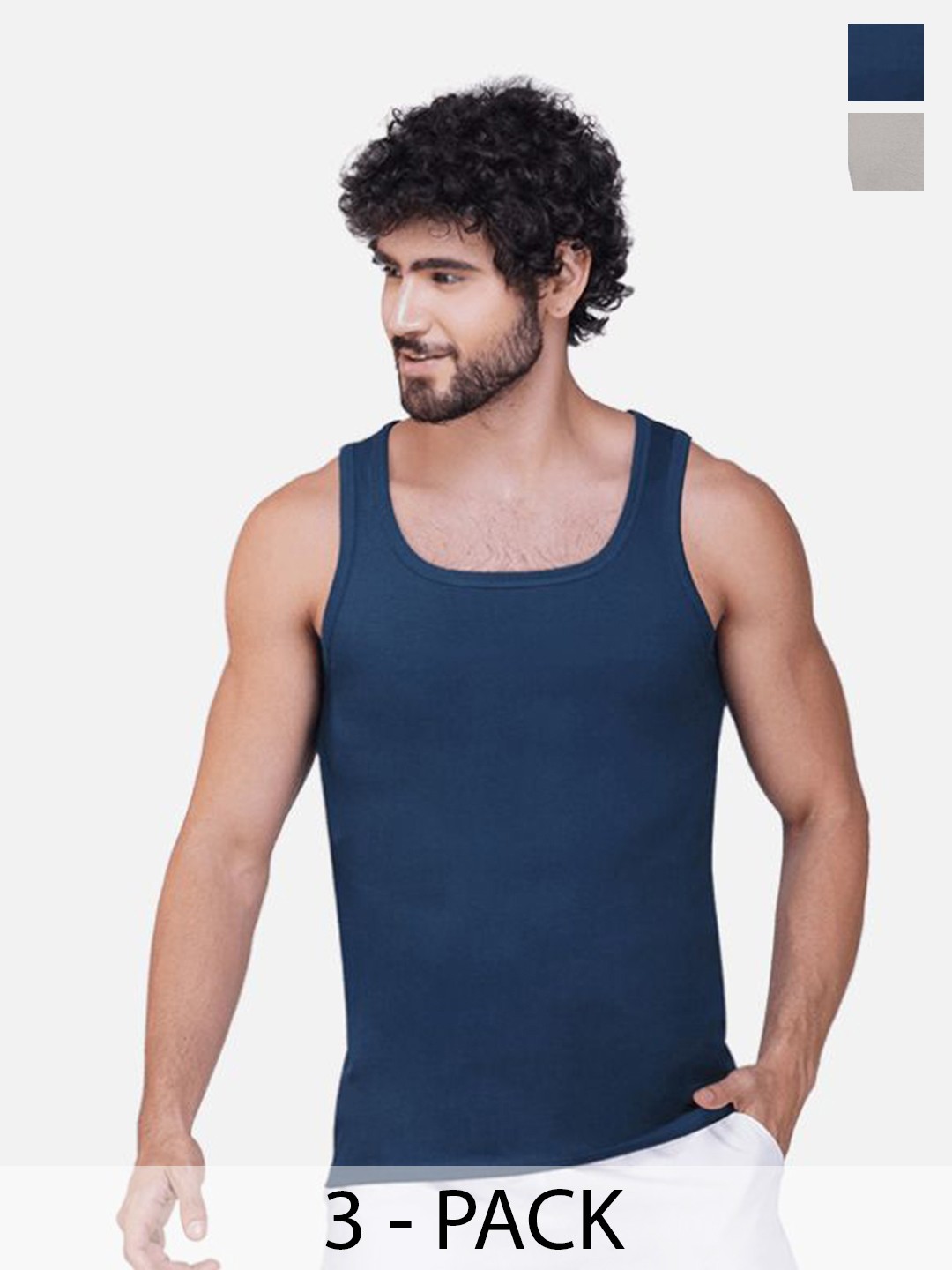 

Almo Wear Pack of 3 Cotton Sleeveless Innerwear Vests, Navy blue