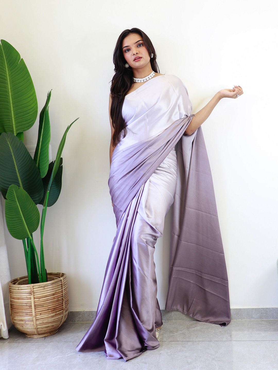 

Reeta Fashion Silk Blend Ombre Party Ready to Wear Saree, Purple