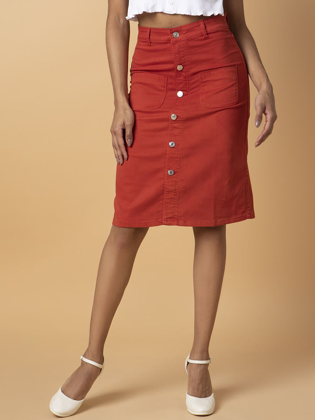 

SHOWOFF Women's Solid Pencil Knee-Length Skirt, Rust