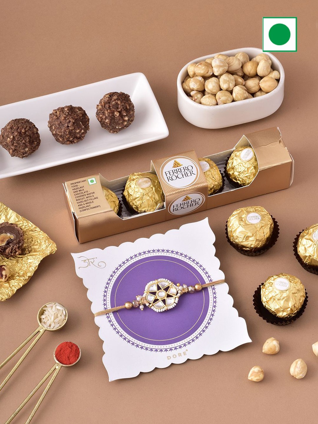 

Hyperfoods 2 Pieces Rakhi With Chocolate Gifts, Gold