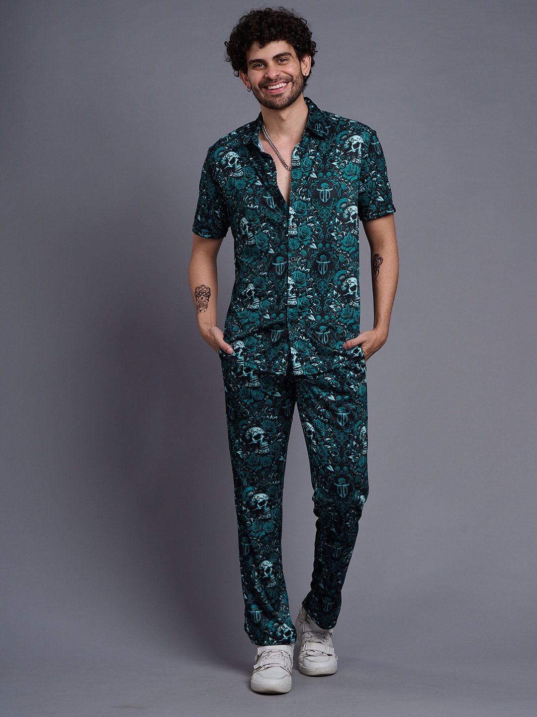 

GO DEVIL Printed Pure Cotton Shirt With Trouser, Green