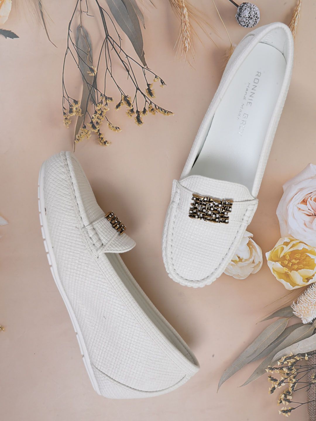 

Ronnie Grey Women Woven Design PU Slip On Pointed Toe Sneakers, White
