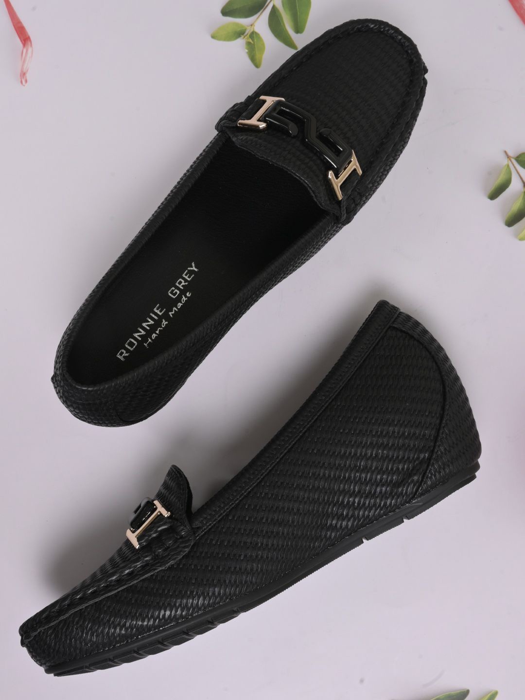 

Ronnie Grey Women Woven Design PU Loafers, Black