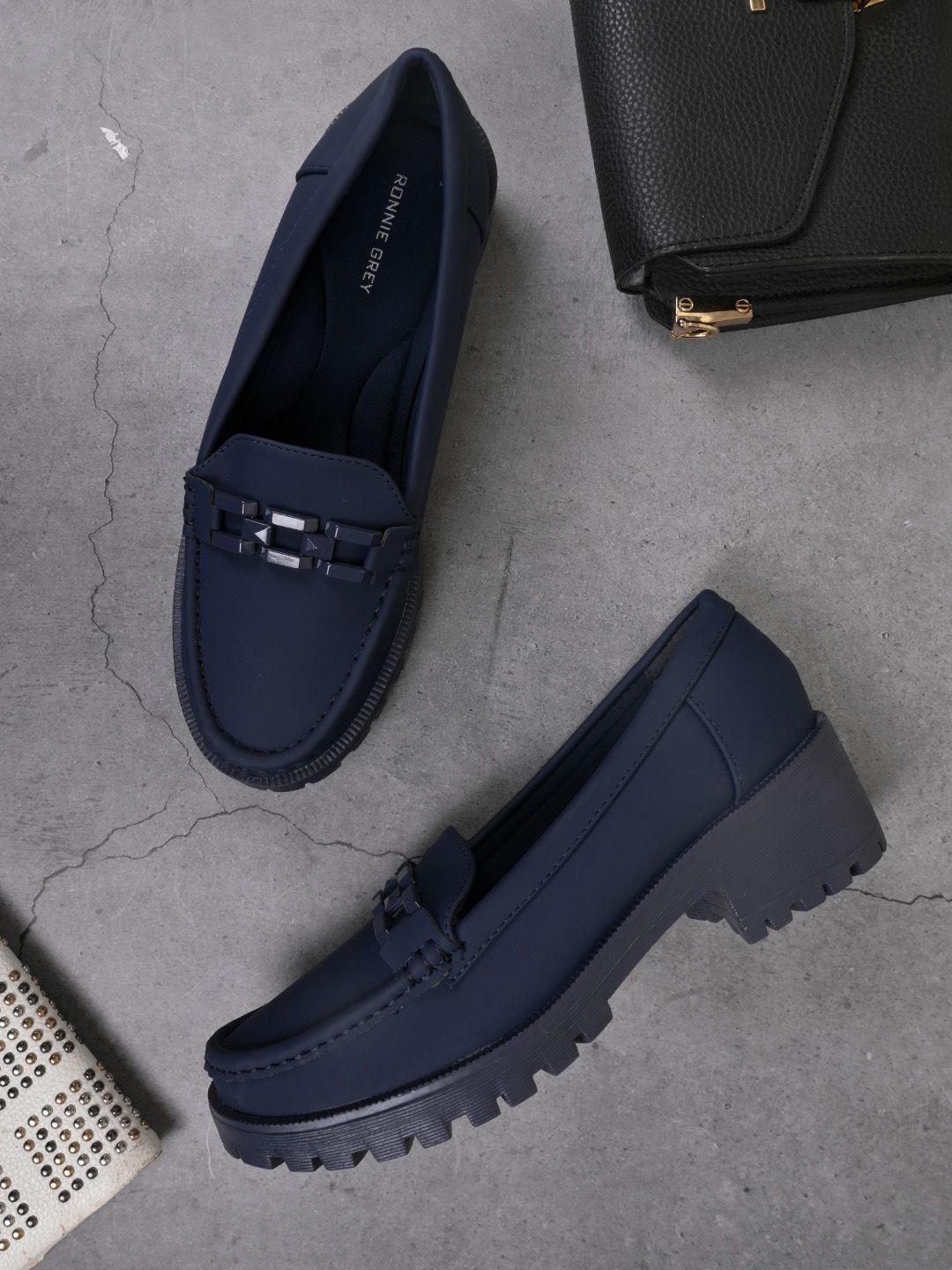 

Ronnie Grey Women Solid PU Loafers, Navy blue