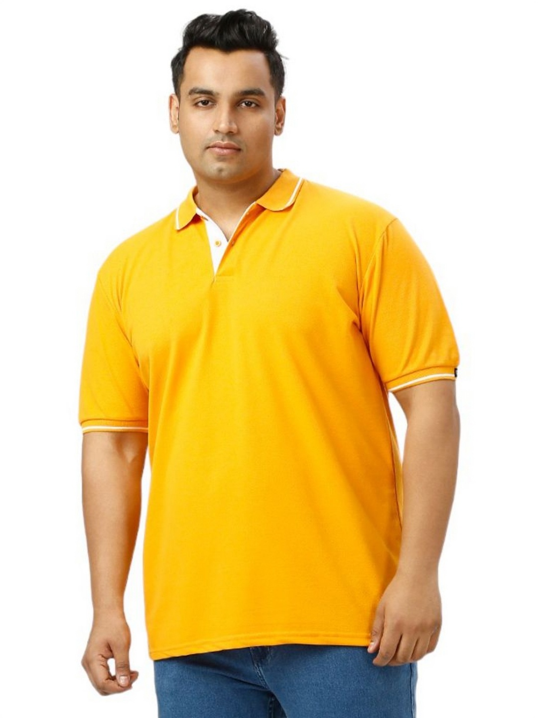 

Wear Your Opinion Men Solid Plus Size Tipped Polo Collar Pique Cotton T-shirt, Yellow