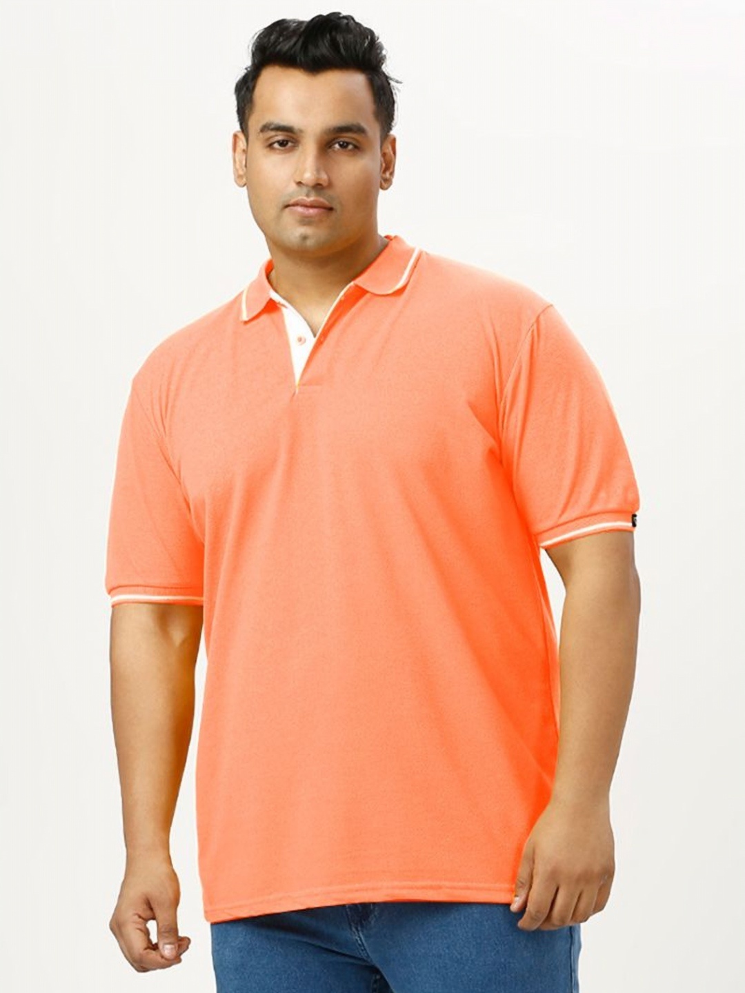 

Wear Your Opinion Men Plus Size Tipped Polo Collar Pique Cotton Tshirt, Orange