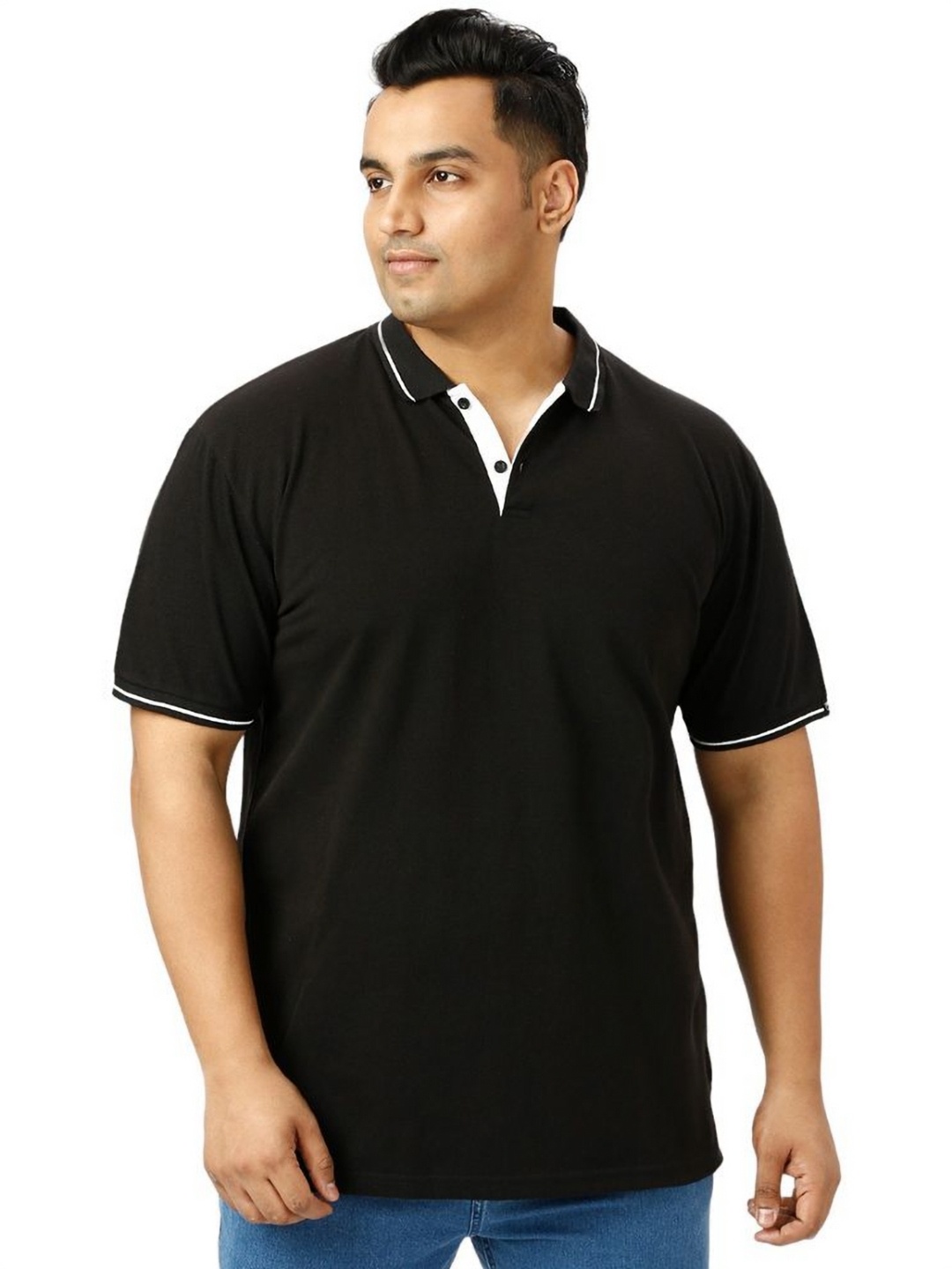 

Wear Your Opinion Men Solid Plus Size Tipped Polo Collar Pique Cotton T-shirt, Black