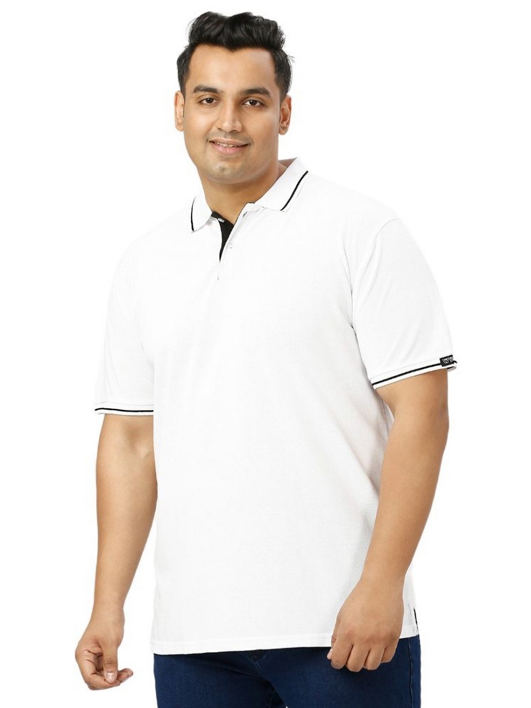 

Wear Your Opinion Men Plus Size Tipped Polo Collar Pique Cotton Tshirt, White