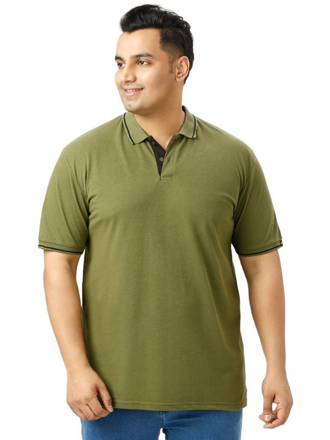 

Wear Your Opinion Men Solid Plus Size Tipped Polo Collar Pique Cotton T-shirt, Olive