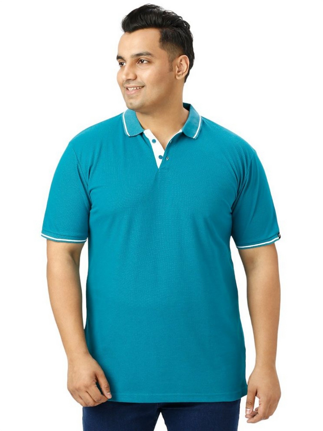 

Wear Your Opinion Men Plus Size Tipped Polo Collar Pique Cotton Tshirt, Blue