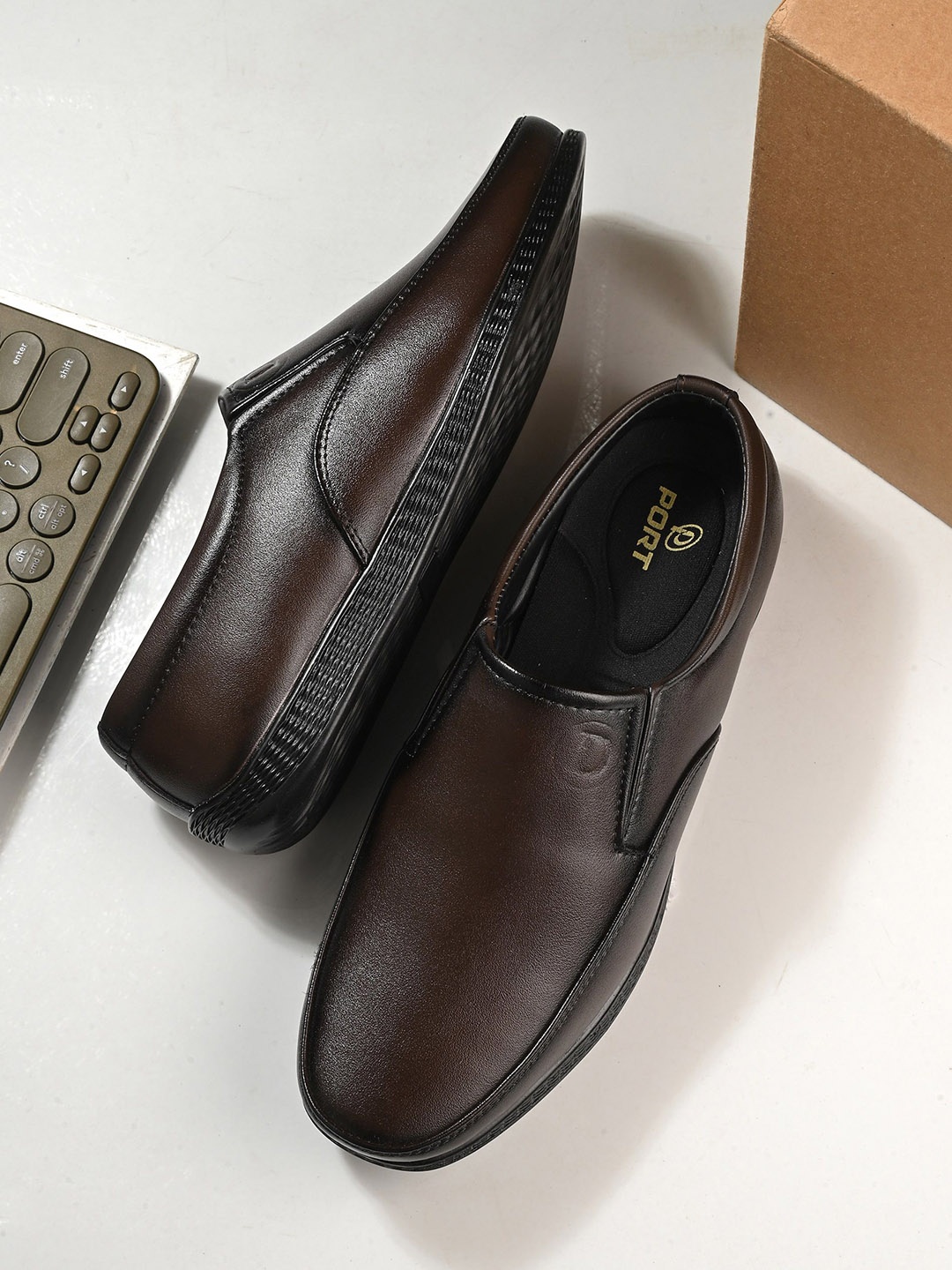 

port Men Formal Slip-Ons Shoes, Brown