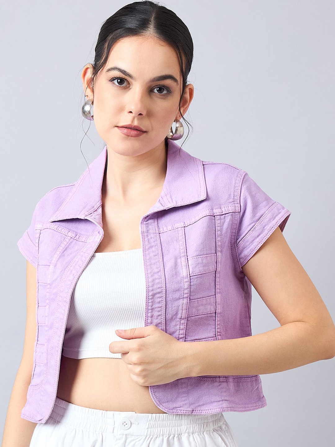 

Style Quotient Paneled Cotton Denim Shrug, Lavender