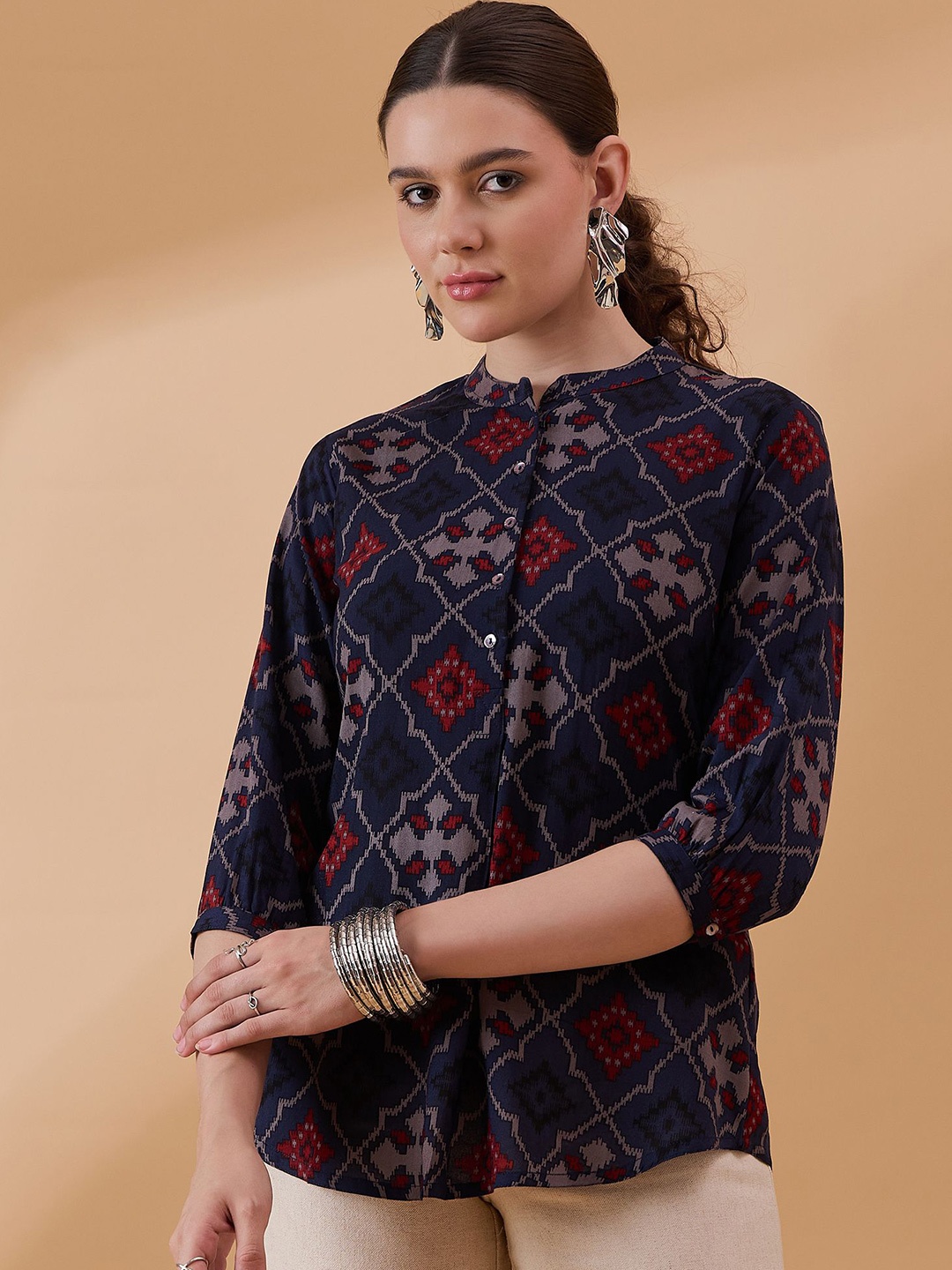 

all about you Geometric Printed Tops, Blue