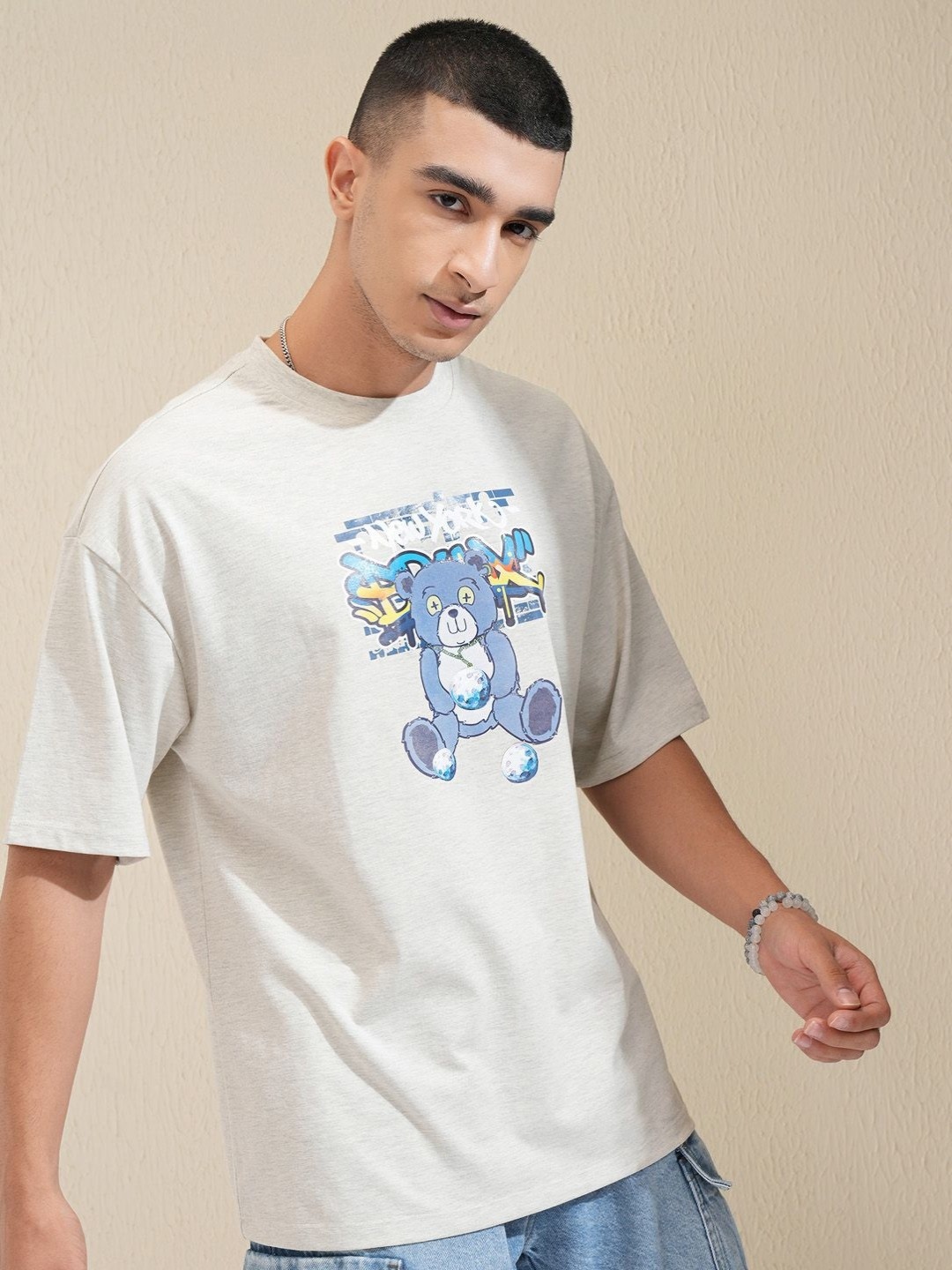 

HIGHLANDER Men Graphic Printed Graphic Print Others Round Neck Cotton Oversized T-Shirt, Grey