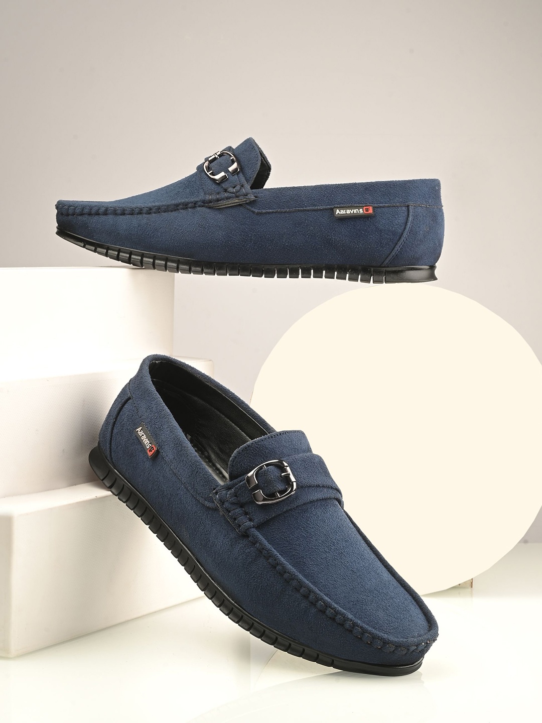 

AARAVIN'S Men Suede Square Toe Loafers, Blue