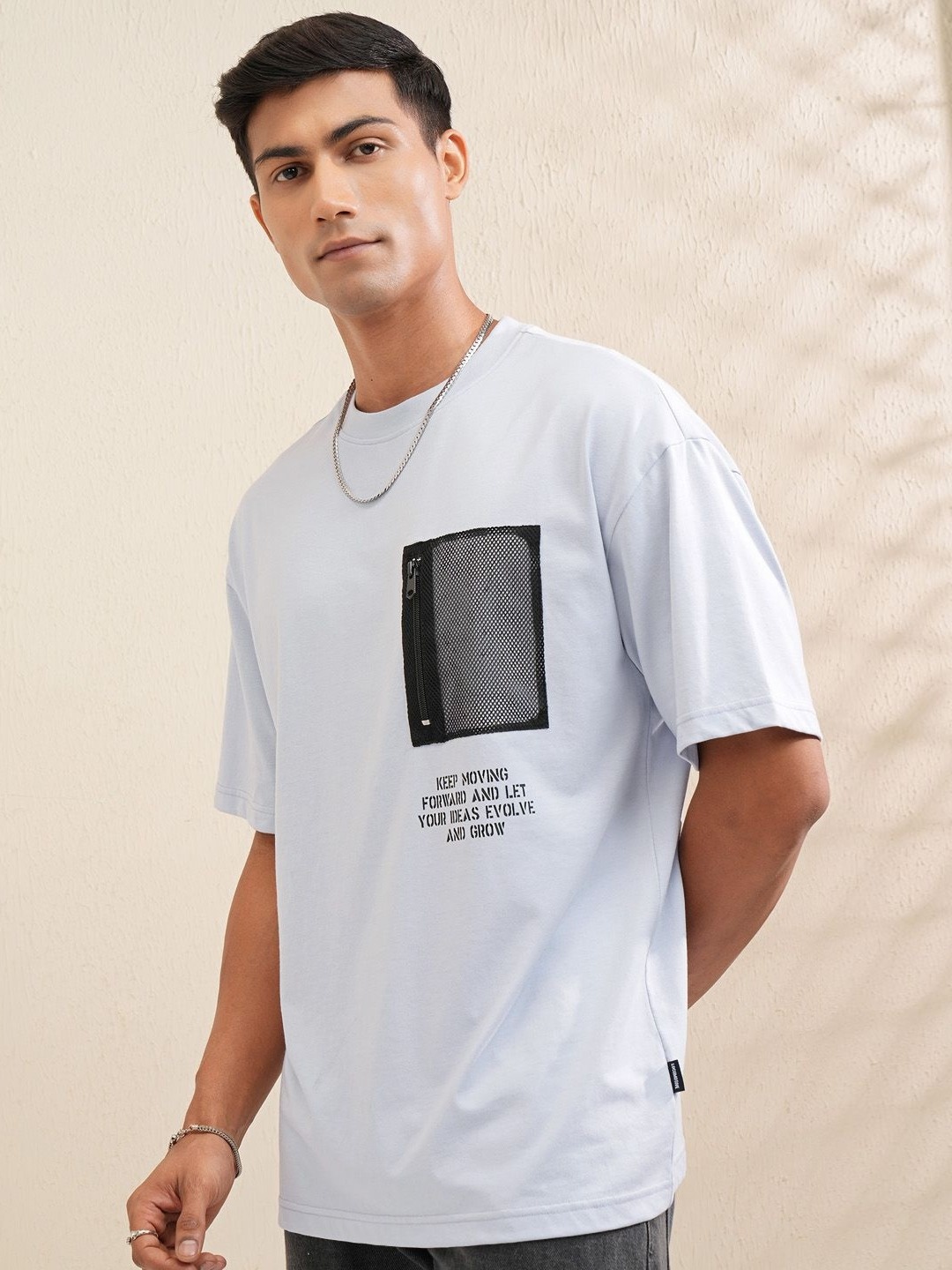 

LOCOMOTIVE Men Printed Extended Sleeves Raw Edge T-shirt, Grey