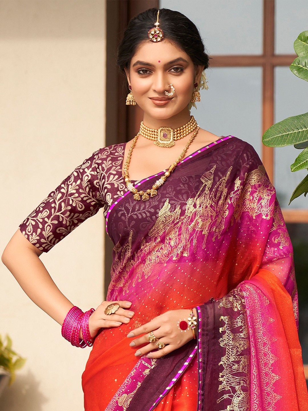 

VIRICA Ethnic Motifs Soft Saree, Orange