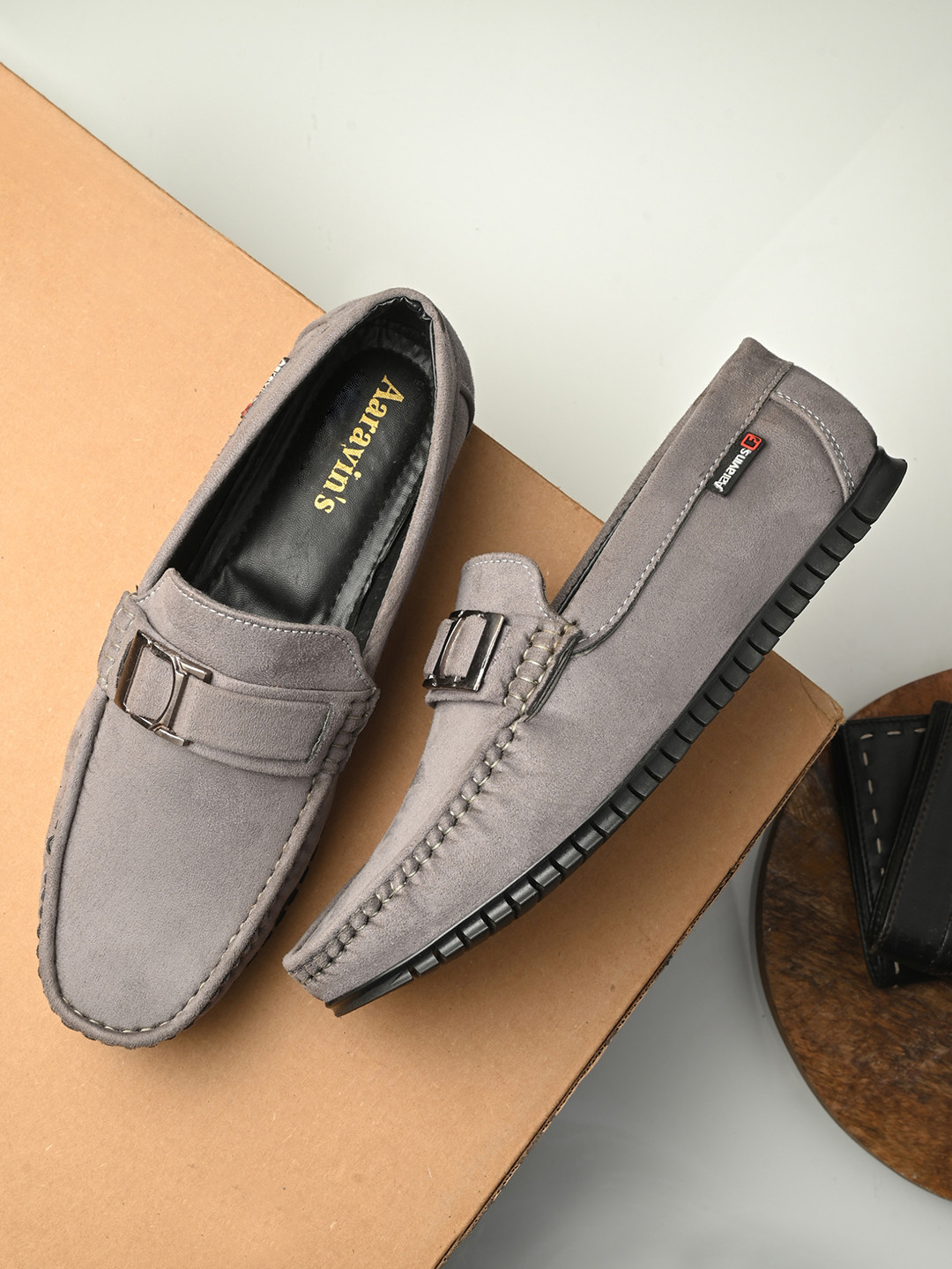 

AARAVIN'S Men Suede Loafers, Grey