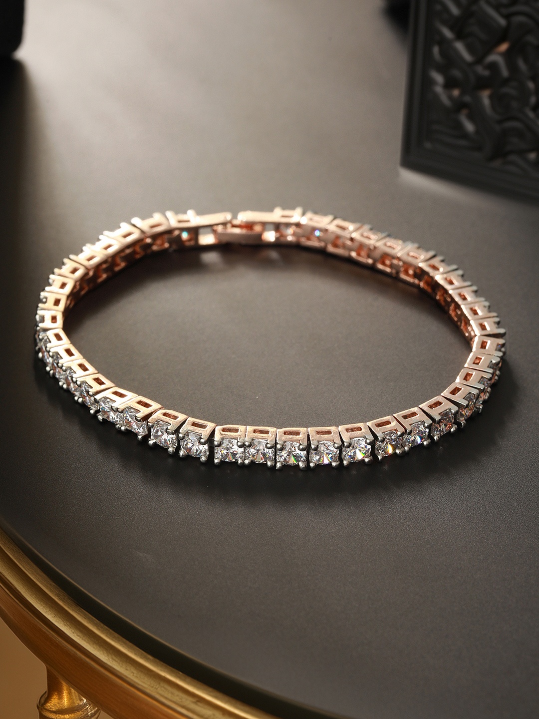 

Saraf RS Jewellery Rose Gold-Plated American Diamond Studded Wraparound Bracelet