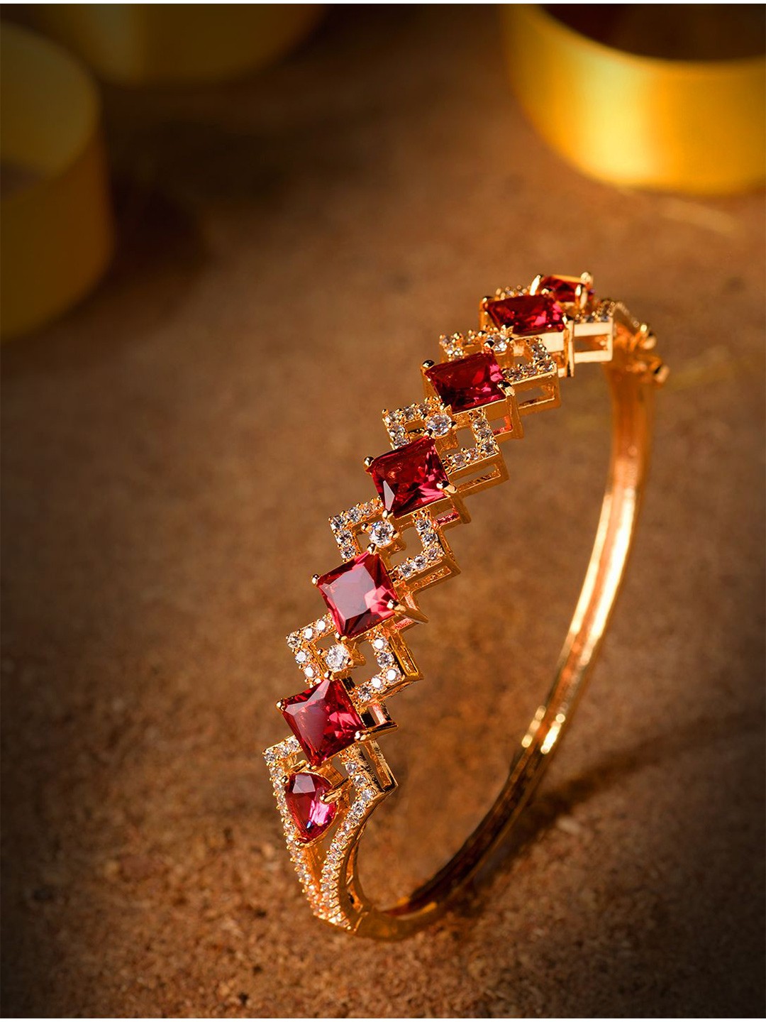 

Saraf RS Jewellery Gold-Plated American Diamond Studded Bangle-Style Bracelet