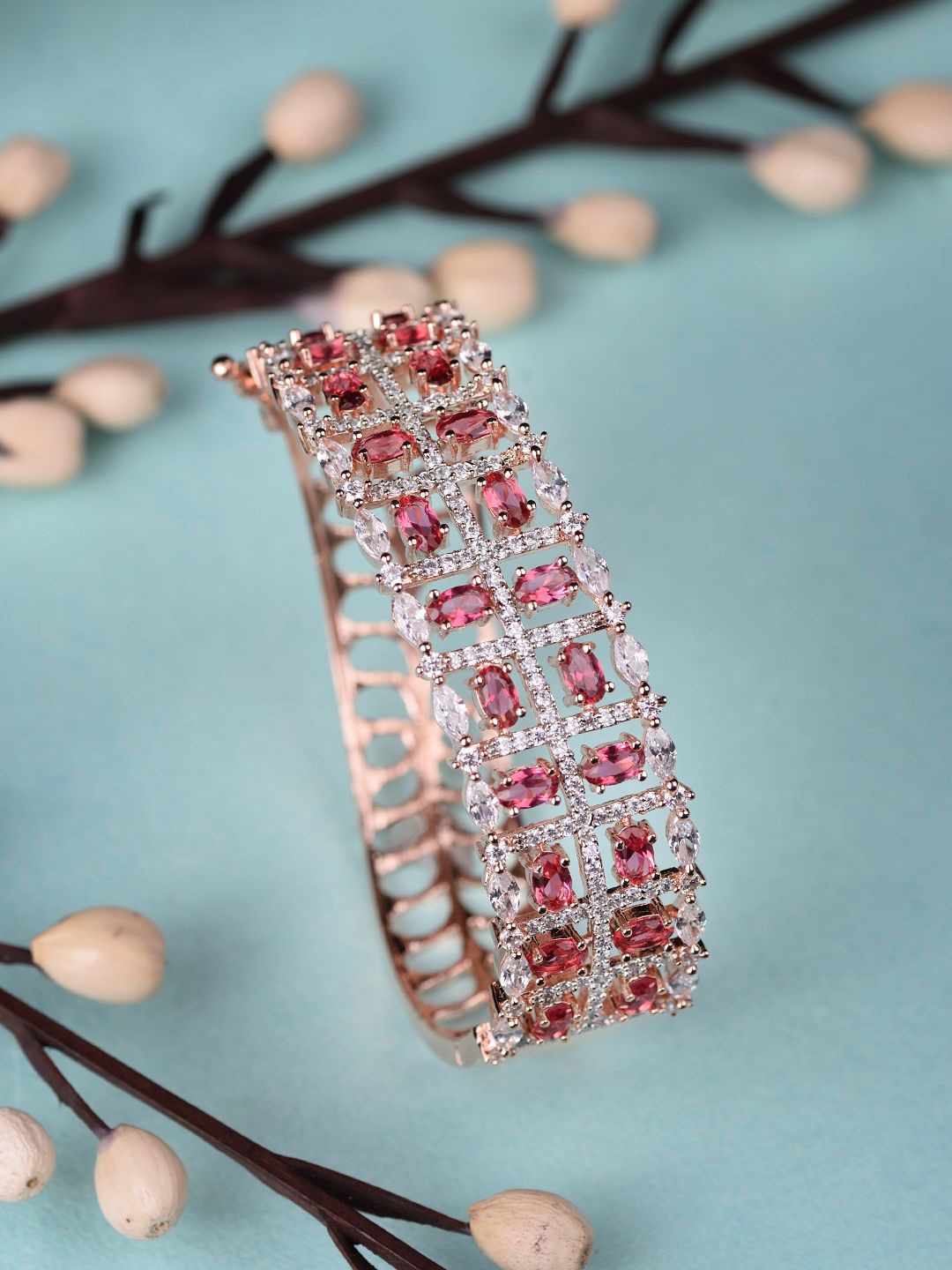 

Saraf RS Jewellery Rose Gold-Plated American Diamond Studded Bangle-Style Bracelet