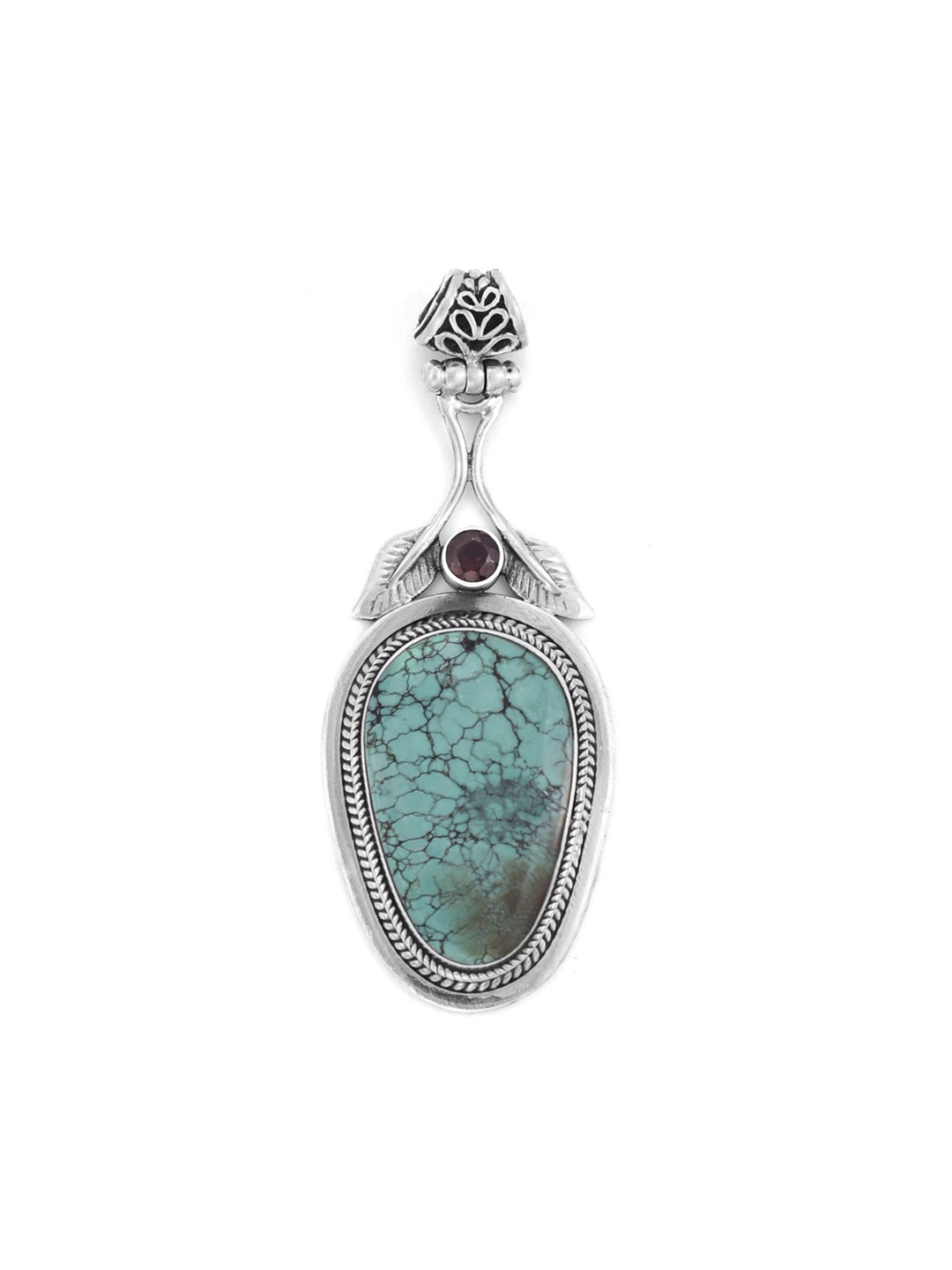 

Exotic India Turquoise and Garnet Stone Sterling Silver Pendant