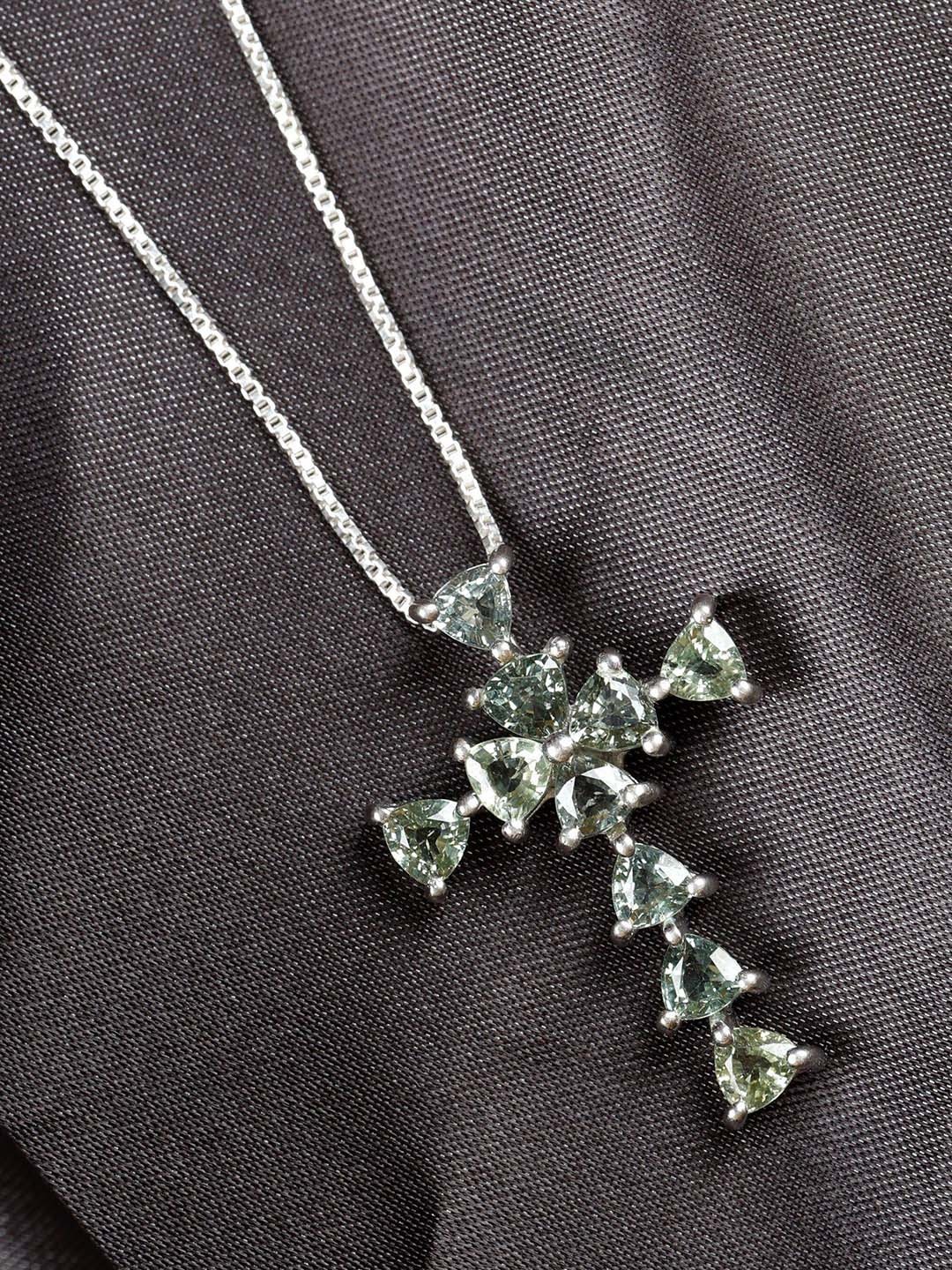 

Exotic India Faceted Green Sapphire Sterling Silver Cross Pendant