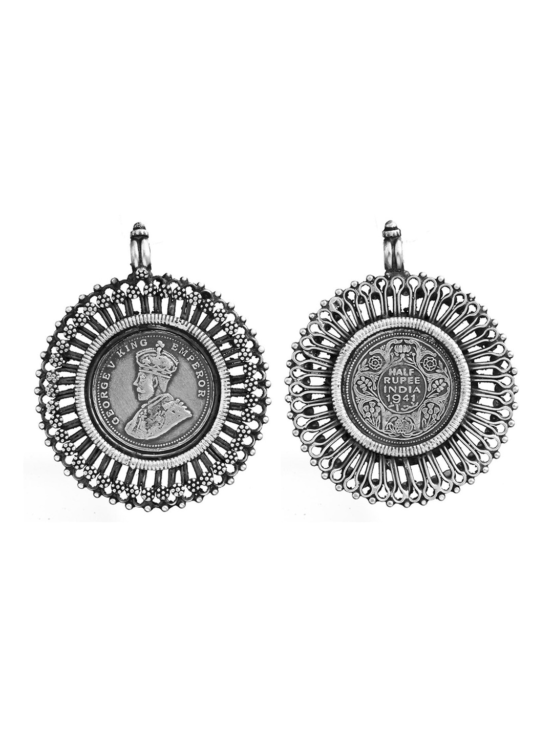 

Exotic India Emperor George V Double-Sided Coin Sterling Silver Pendant