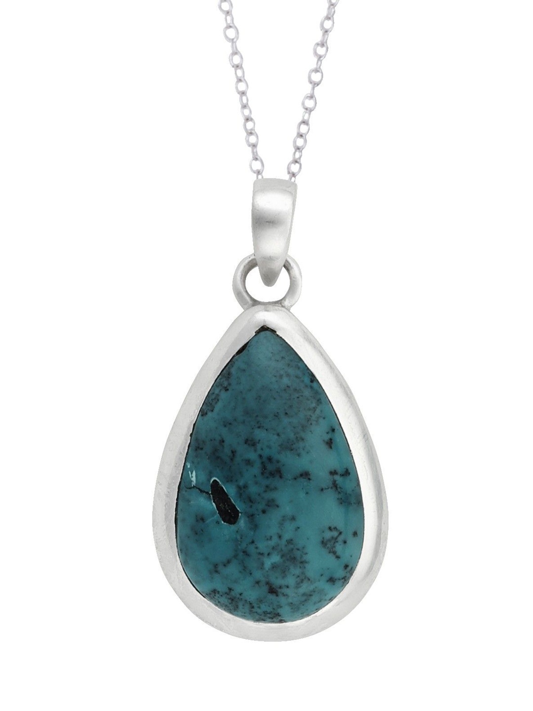 

Exotic India Beautiful Turquoise Stone Stylish Sterling Silver Studded Pendant
