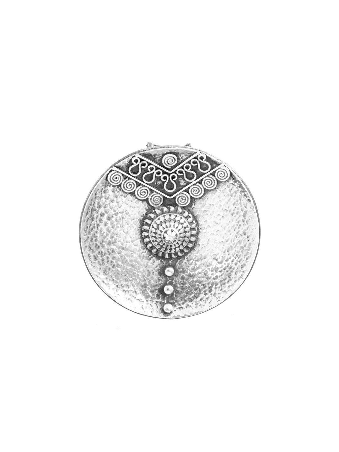 

Exotic India Circular Dimple with Spiral Sterling Silver Pendant