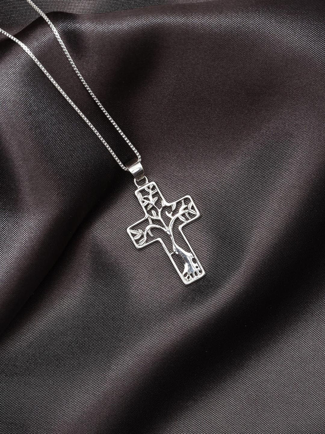 

Exotic India Sterling Silver-Plated Cross Contemporary Pendant