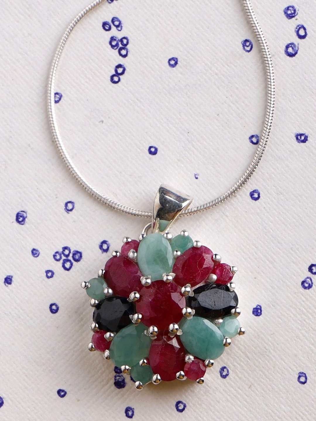 

Exotic India Ruby, Emerald & Sapphire Sterling Silver Pendant