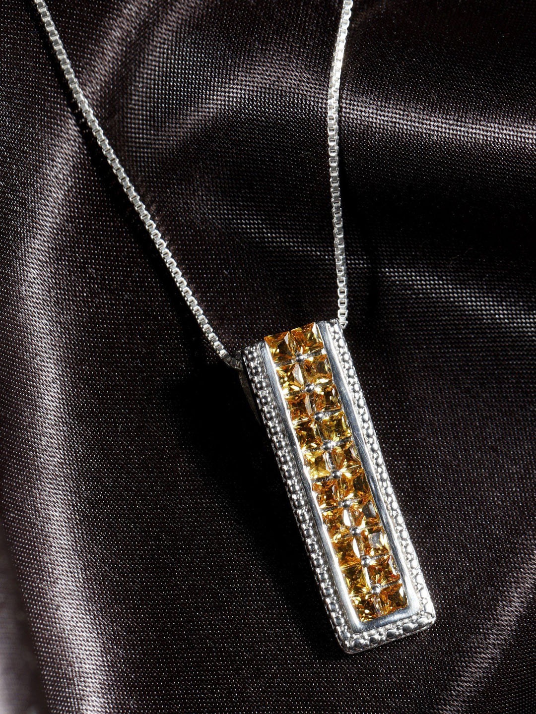 

Exotic India Yellow Sapphire Gemstone Sterling Silver Pendant