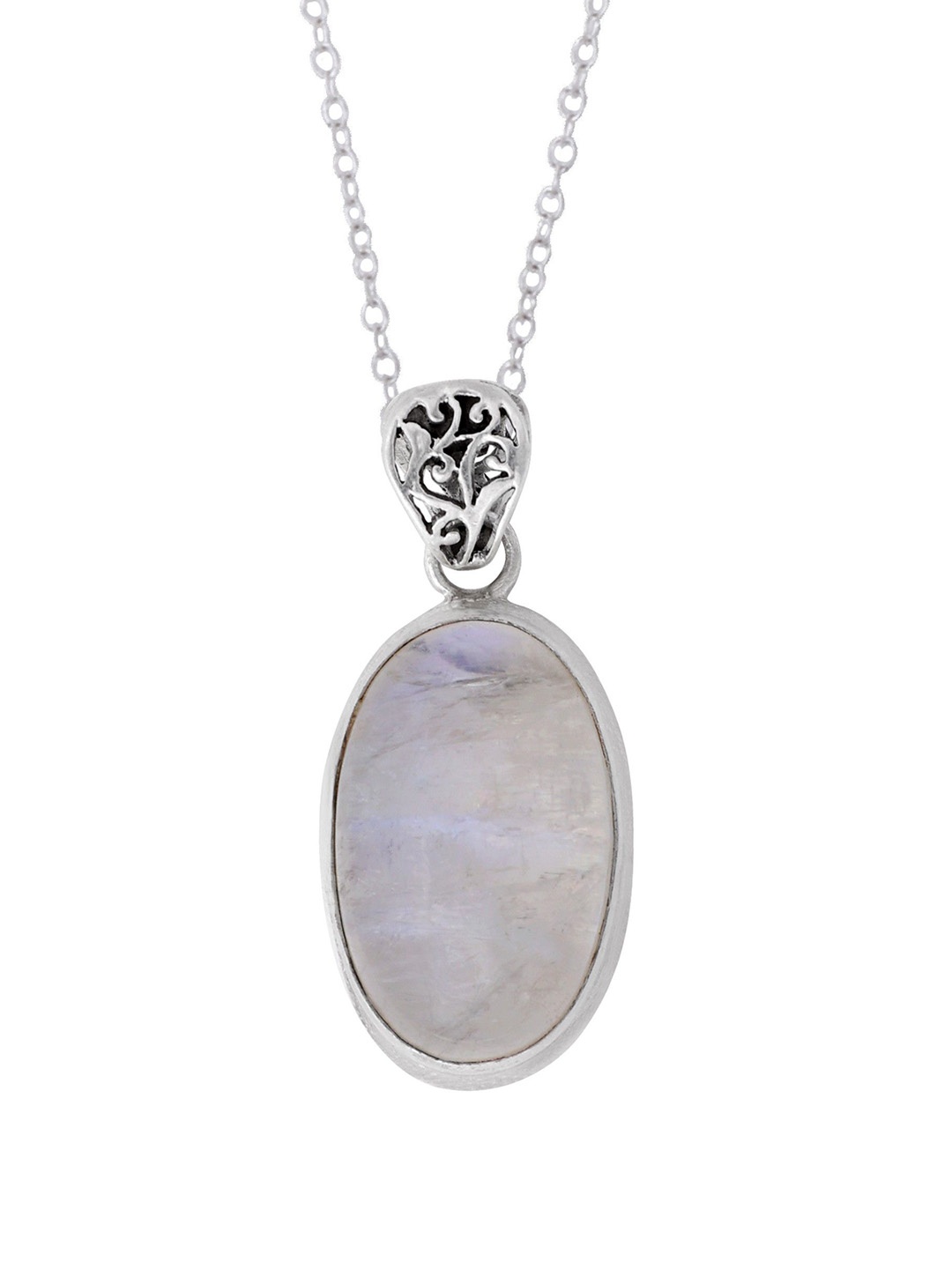 

Exotic India Oval Rainbow Moonstone Sterling Silver Pendant