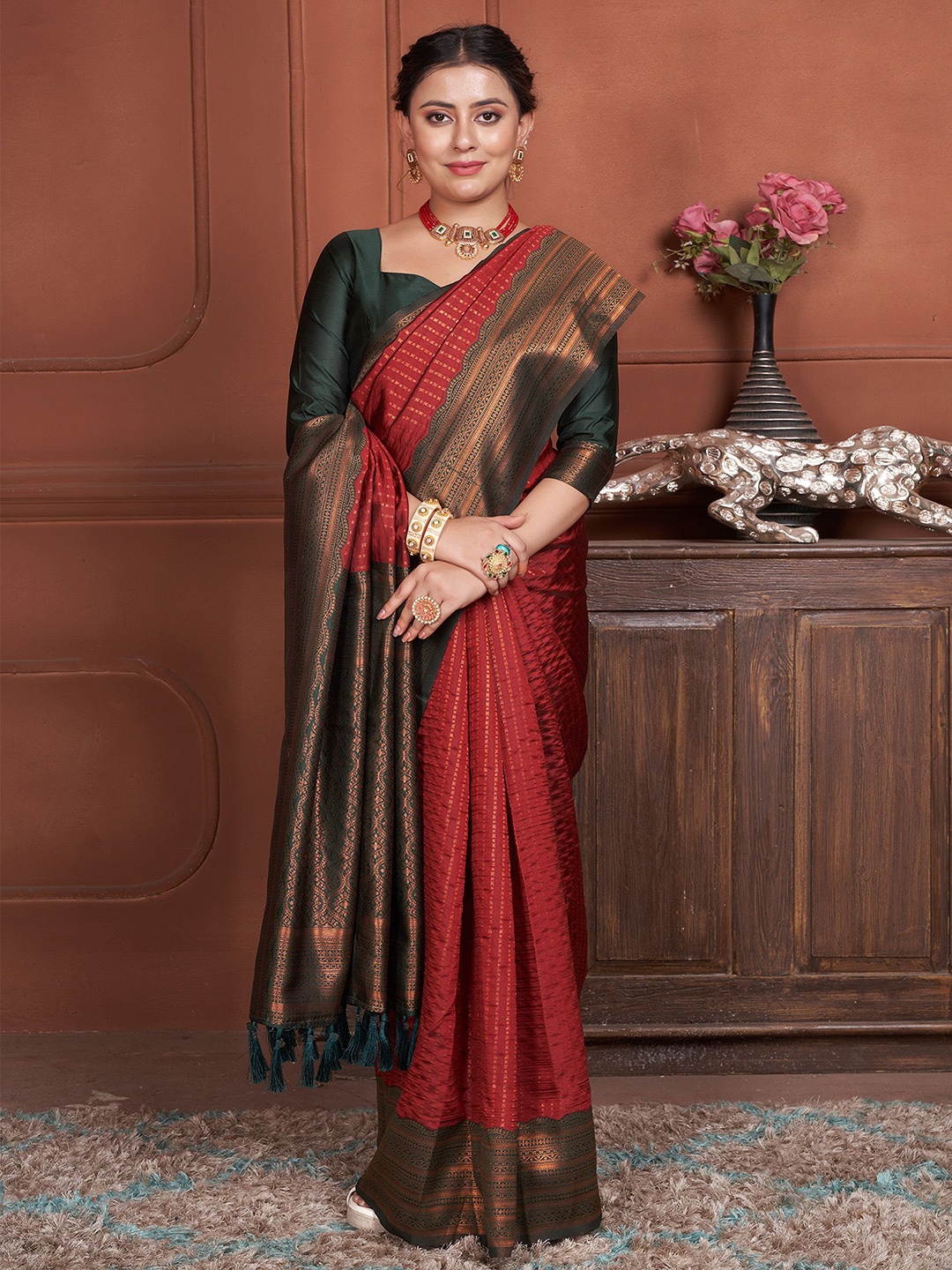 

Anouk Woven Design Zari Kanjeevaram Saree, Maroon