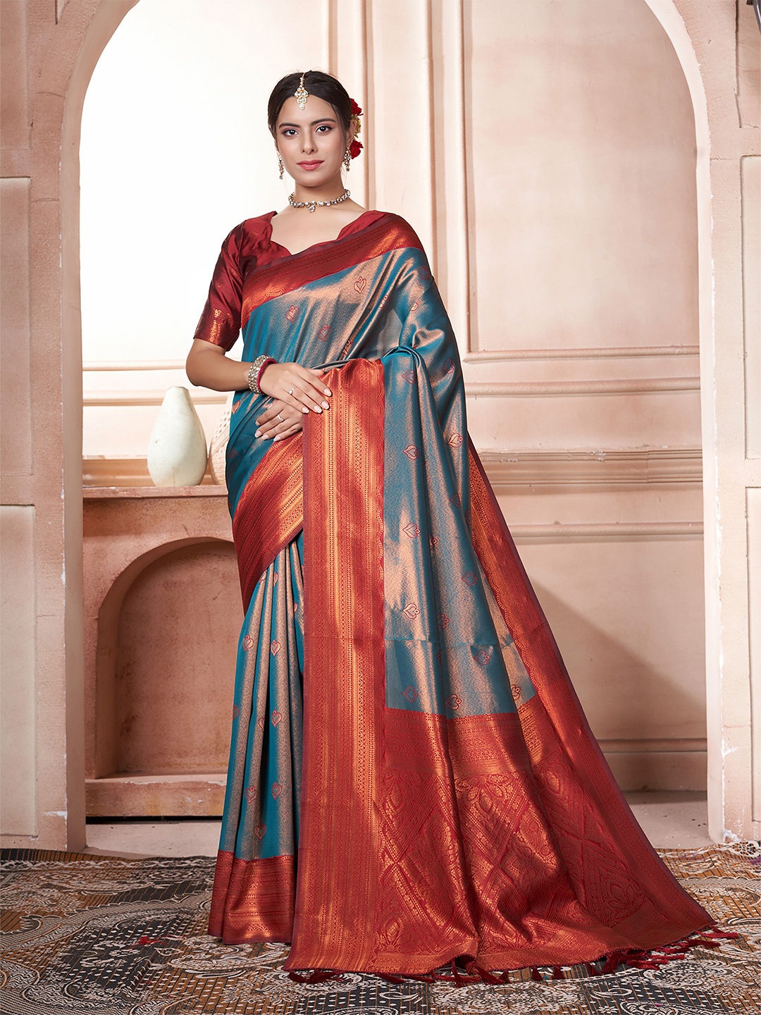 

Anouk Ethnic Motifs Zari Kanjeevaram Saree, Teal
