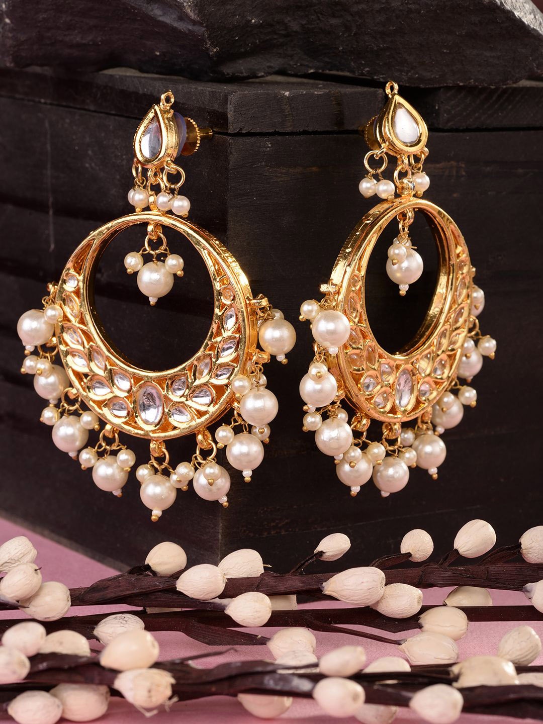 

Saraf RS Jewellery Gold Plated Kundan Studded & Pearl Beaded Circular Chandbalis