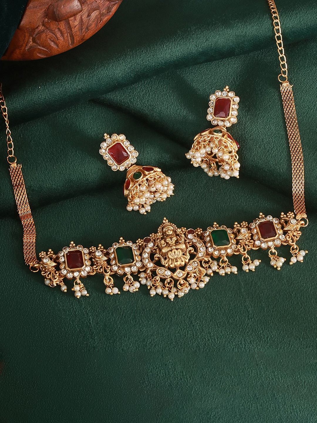 

Saraf RS Jewellery Gold-Plated American Diamond Stone Studded Jewellery Set