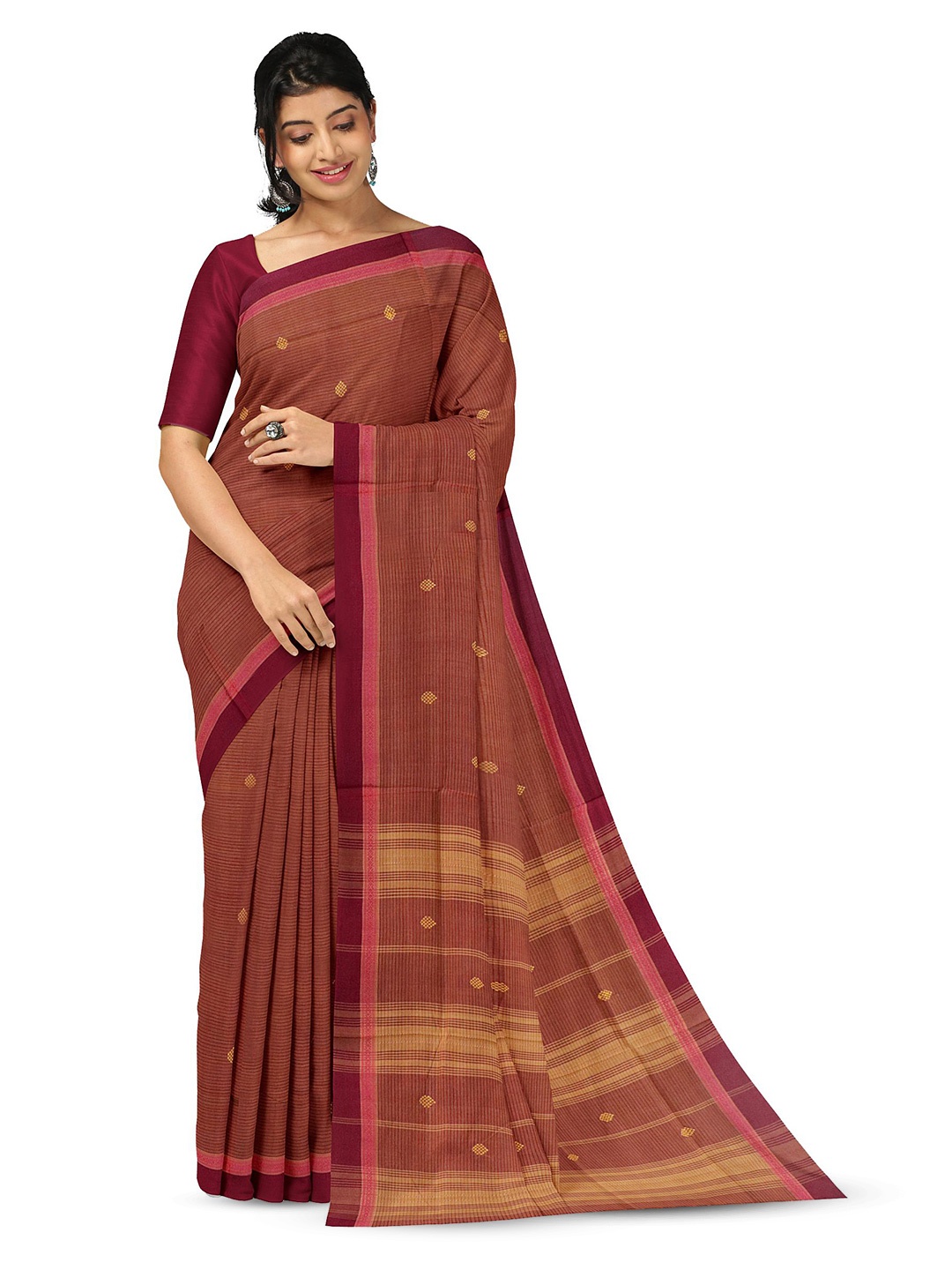 

APCO Ethnic Motifs Pure Cotton Saree, Brown