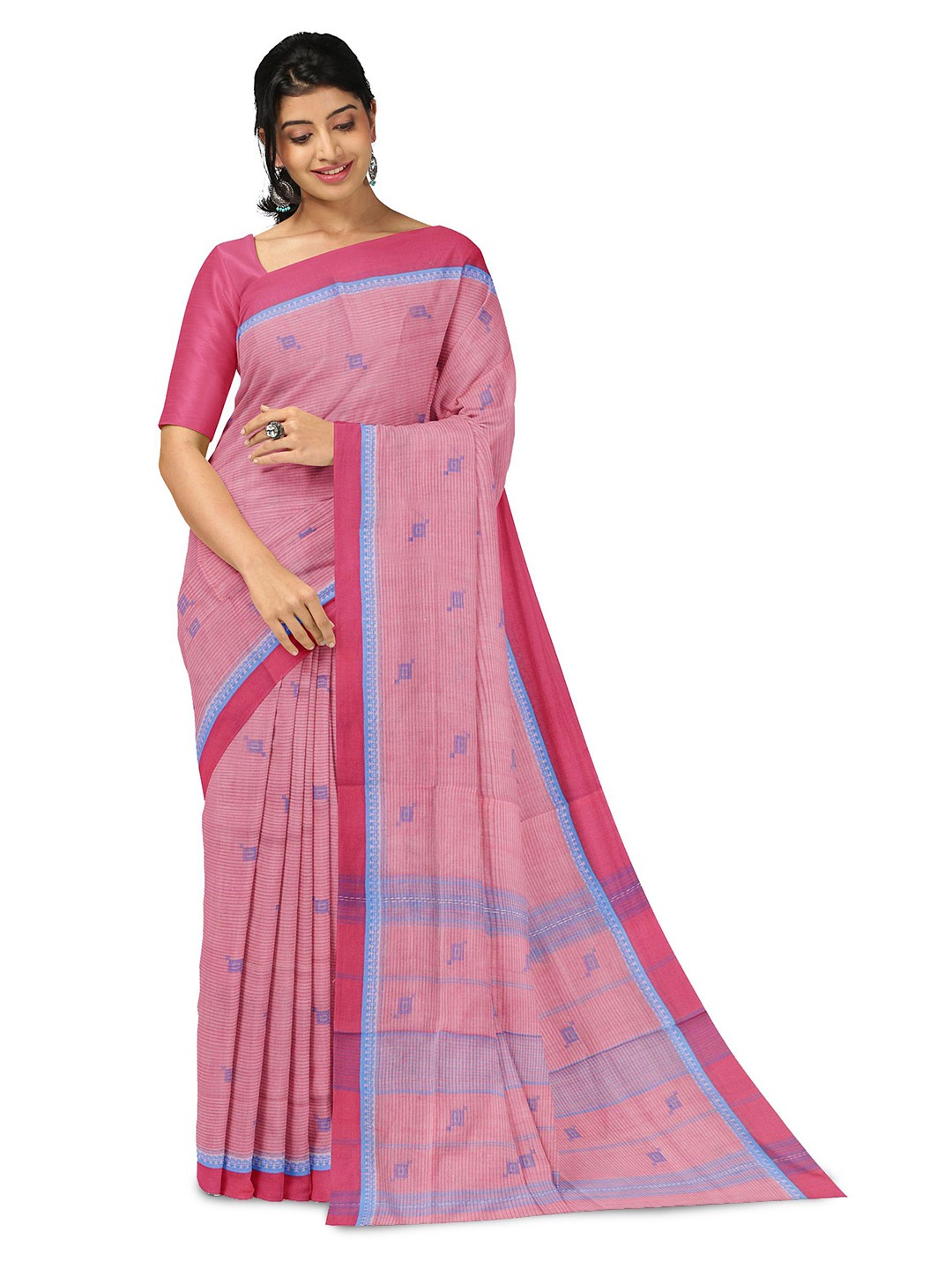 

APCO Pure Cotton Geometric Woven Design Daily Saree, Pink
