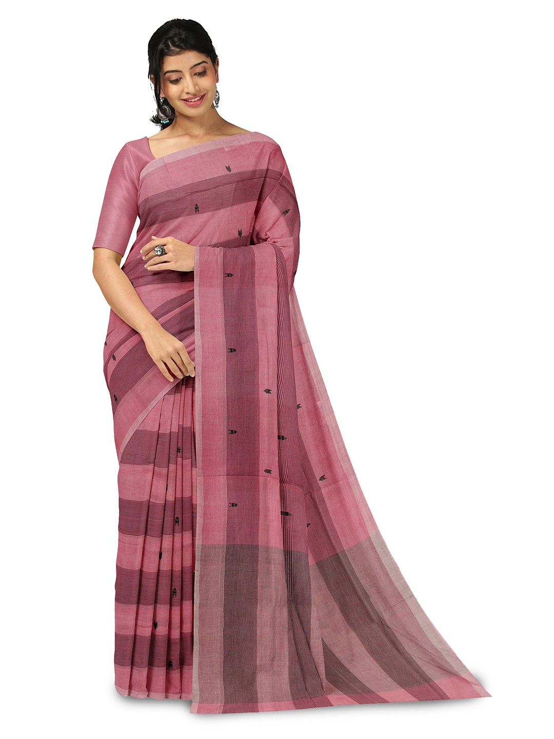 

APCO Woven Design Striped Cotton Saree, Peach