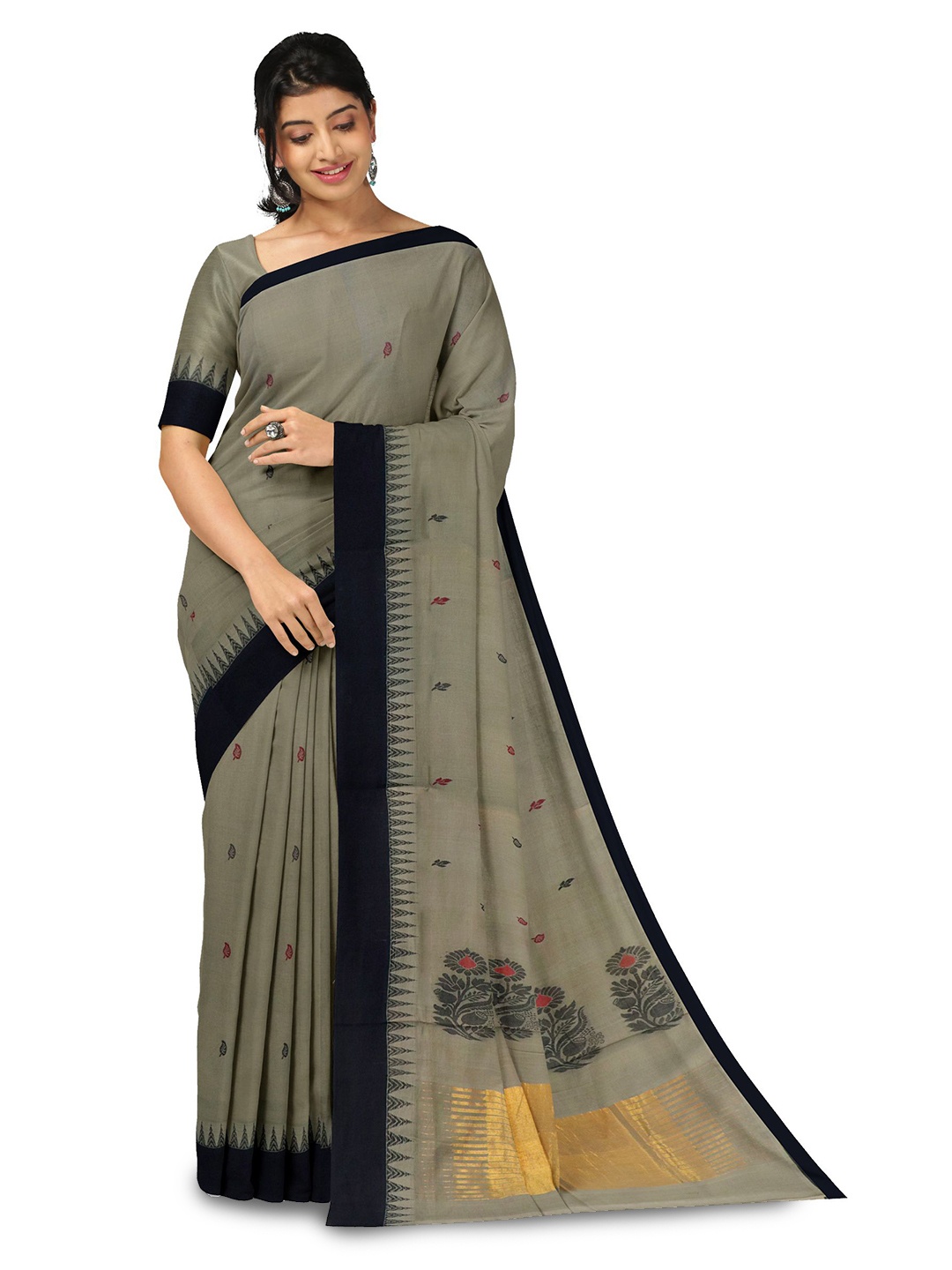 

APCO Floral Pure Cotton Saree, Grey